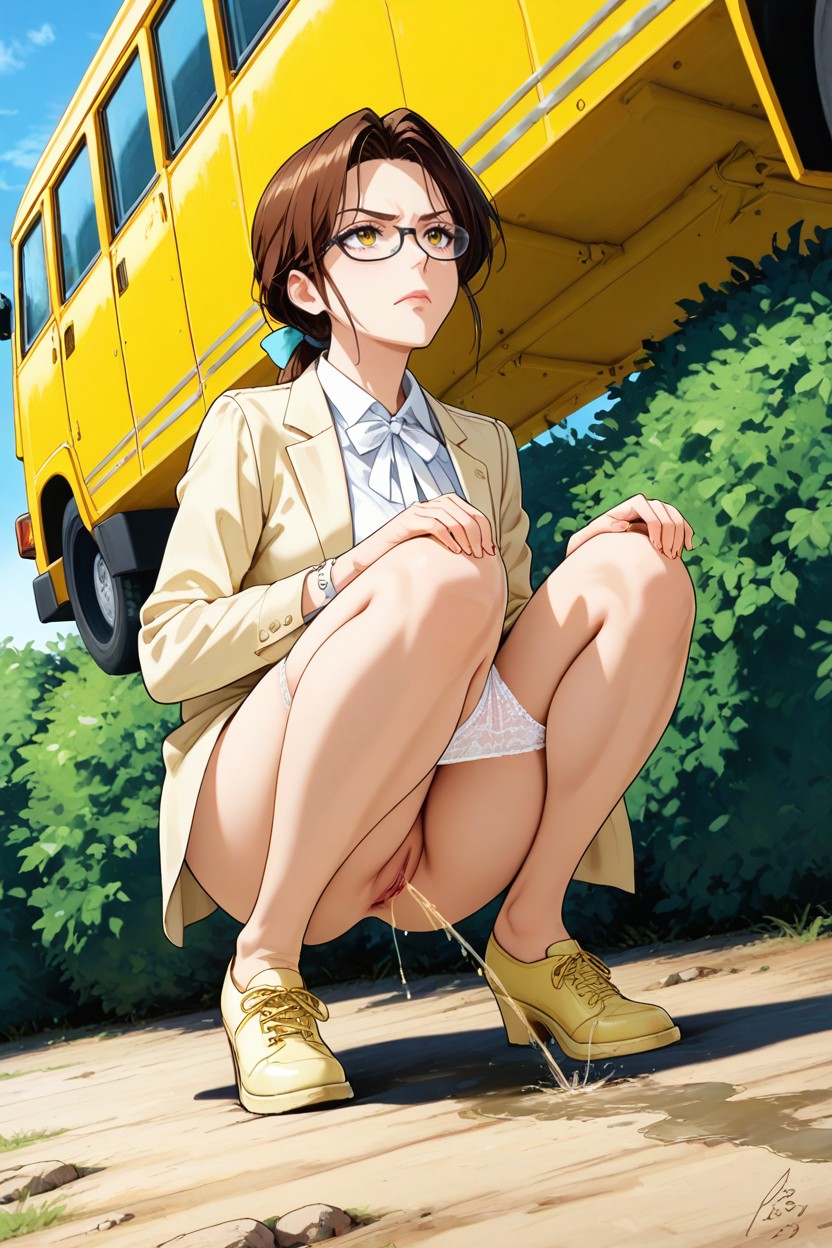 Brown Hair, Dutch-angle View, Serious Face Hentai IA