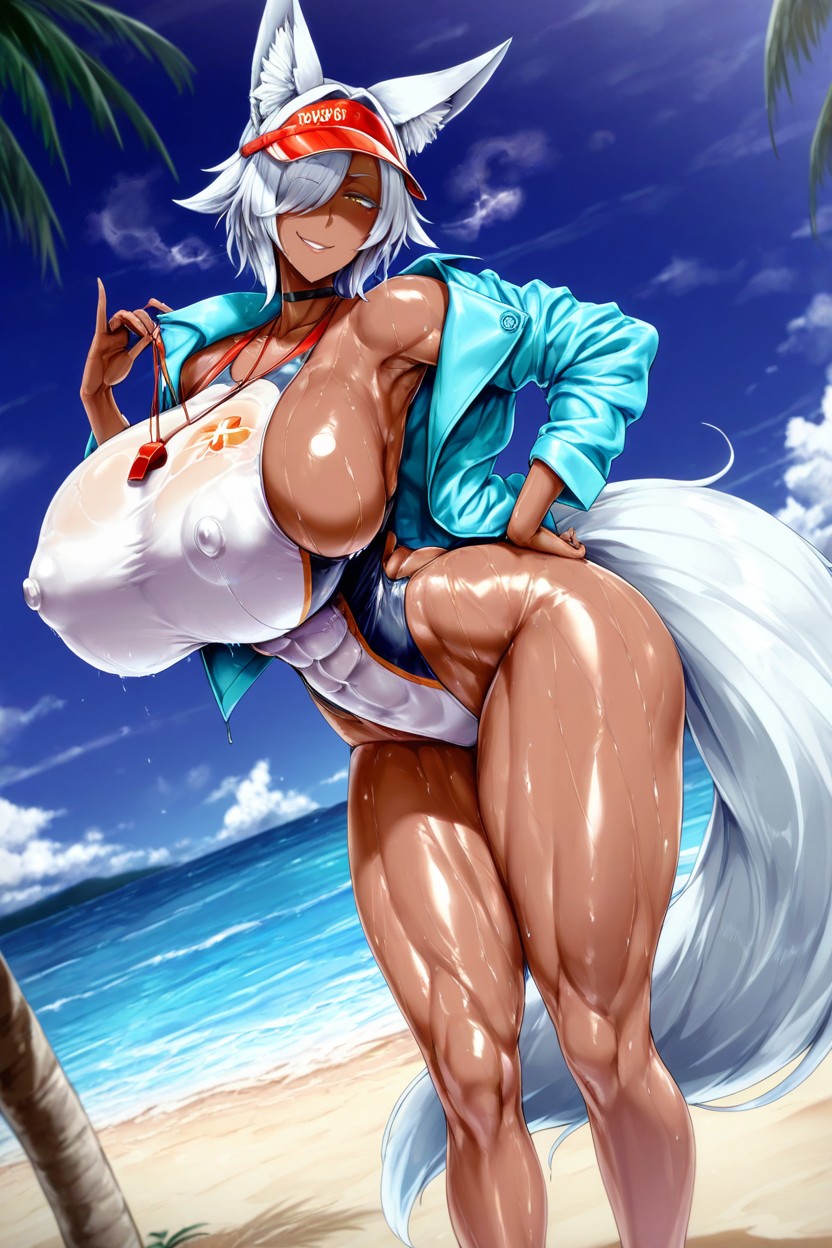 Sexy Lifeguard, Rounded Butt, Visor Cap Hentai IA