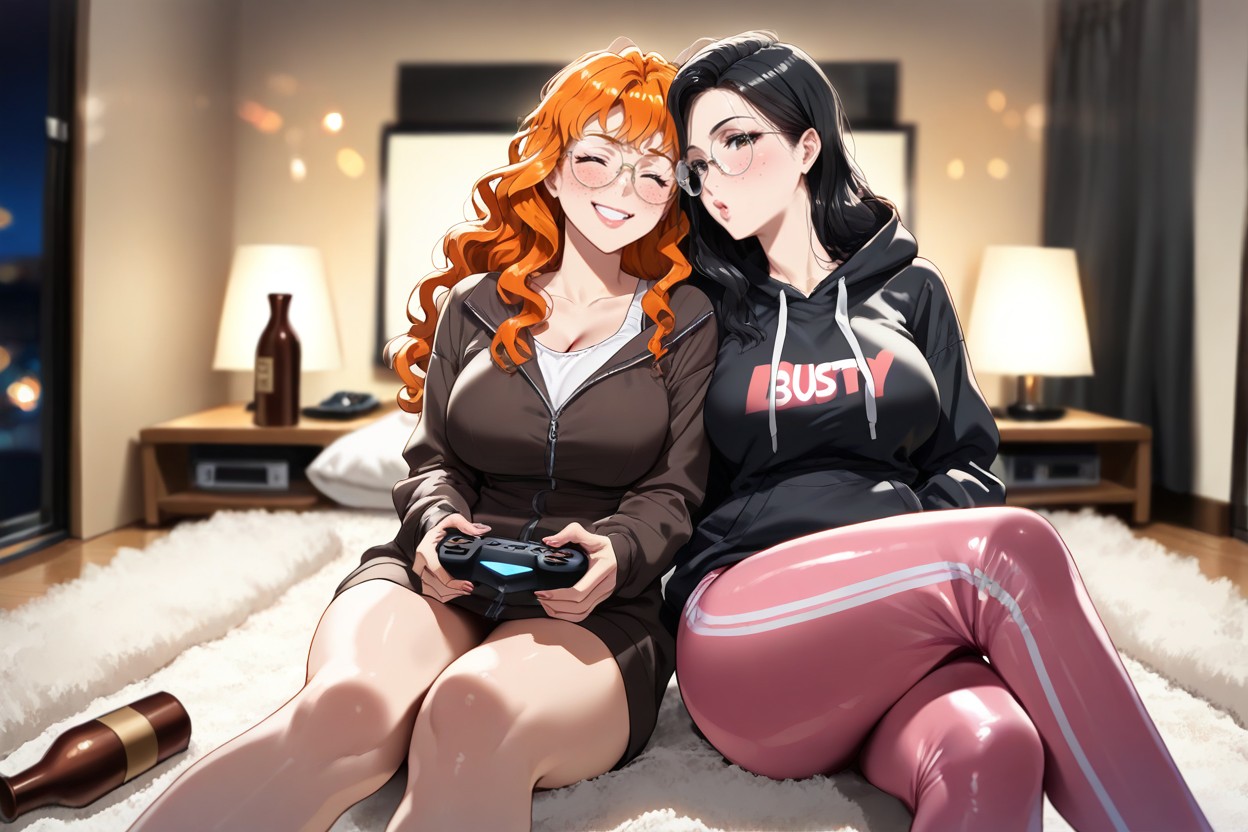 Pink Sport Leggins, Legs Crossed, Blushing Cheeks Hentai AI Porn