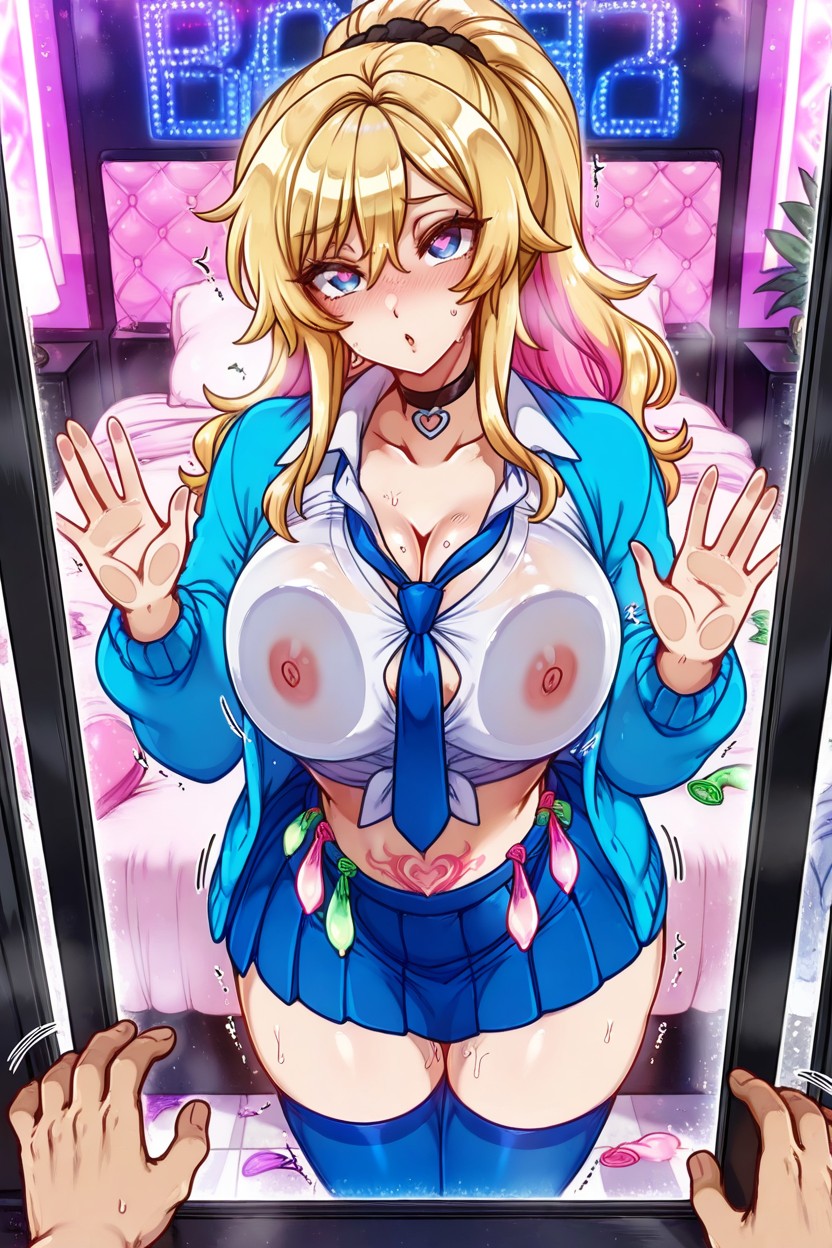 Accurate Hands, Pink Heart-shaped Bed, Pechos En El Vidrio Hentai IA