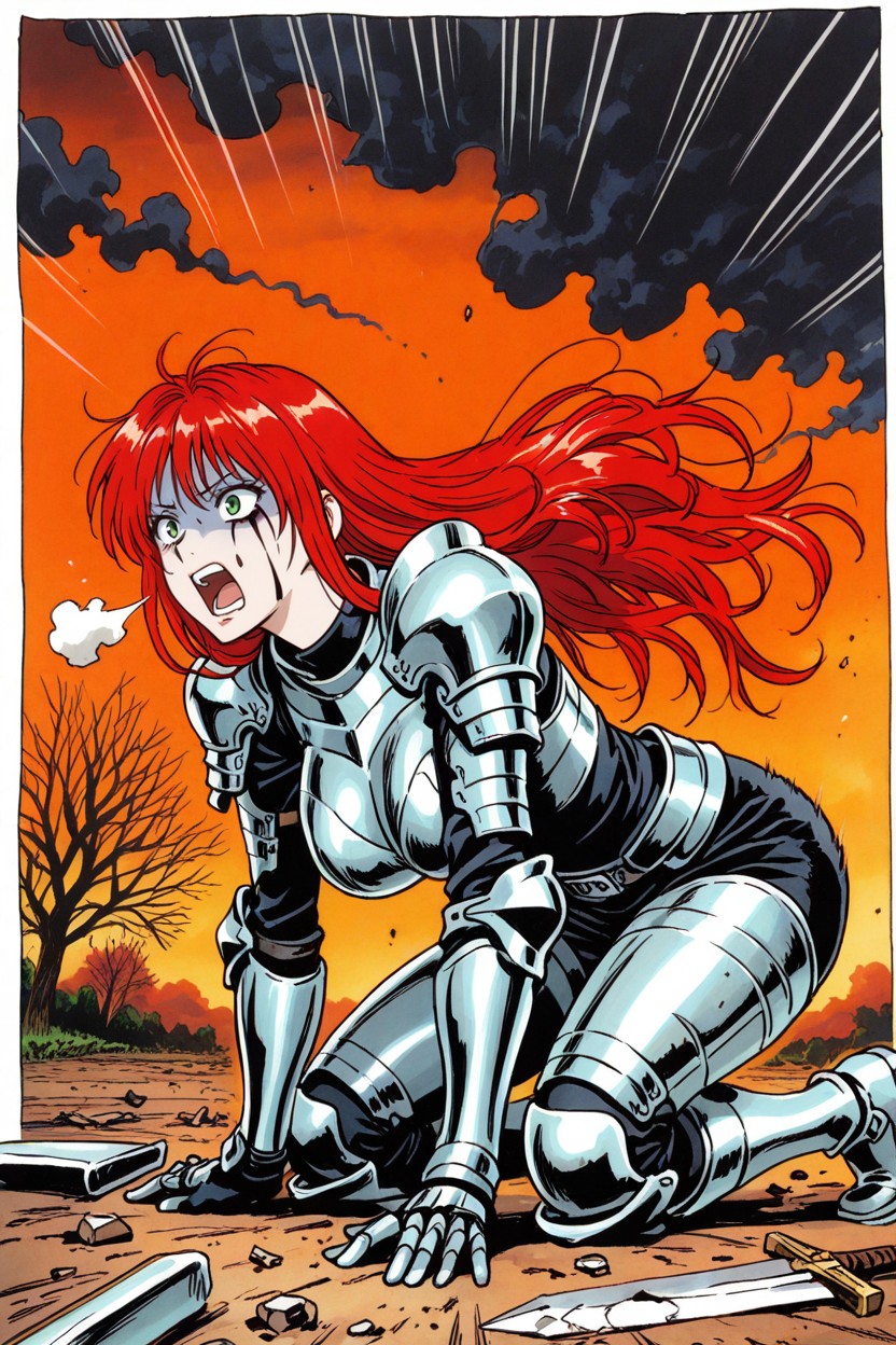 Evening, High Contrast Manga Tones, Long Red Hair Hentai IA