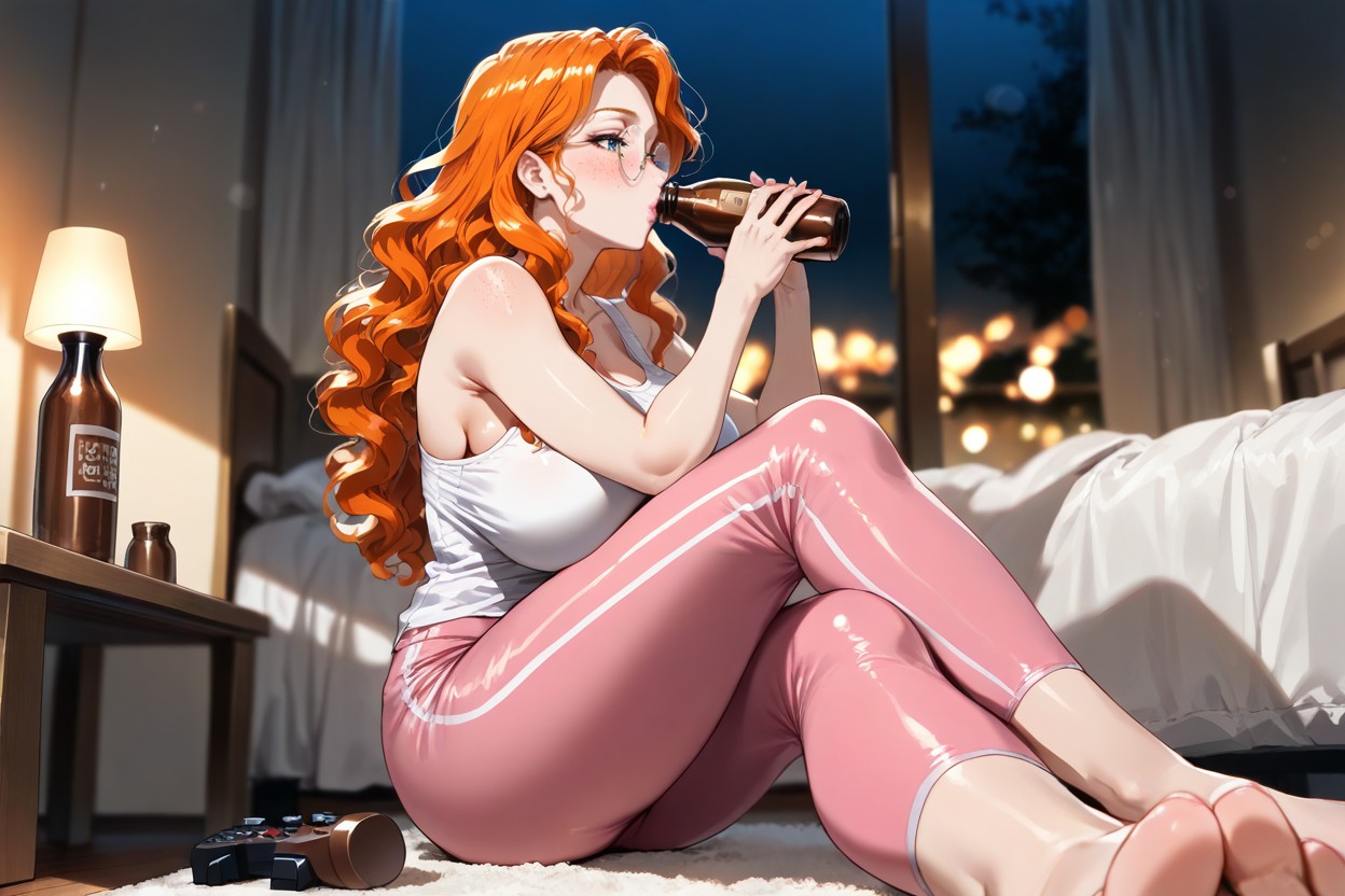 Blushing Cheeks, Huge Tits, Pink Sport Leggins Hentai AI Porn