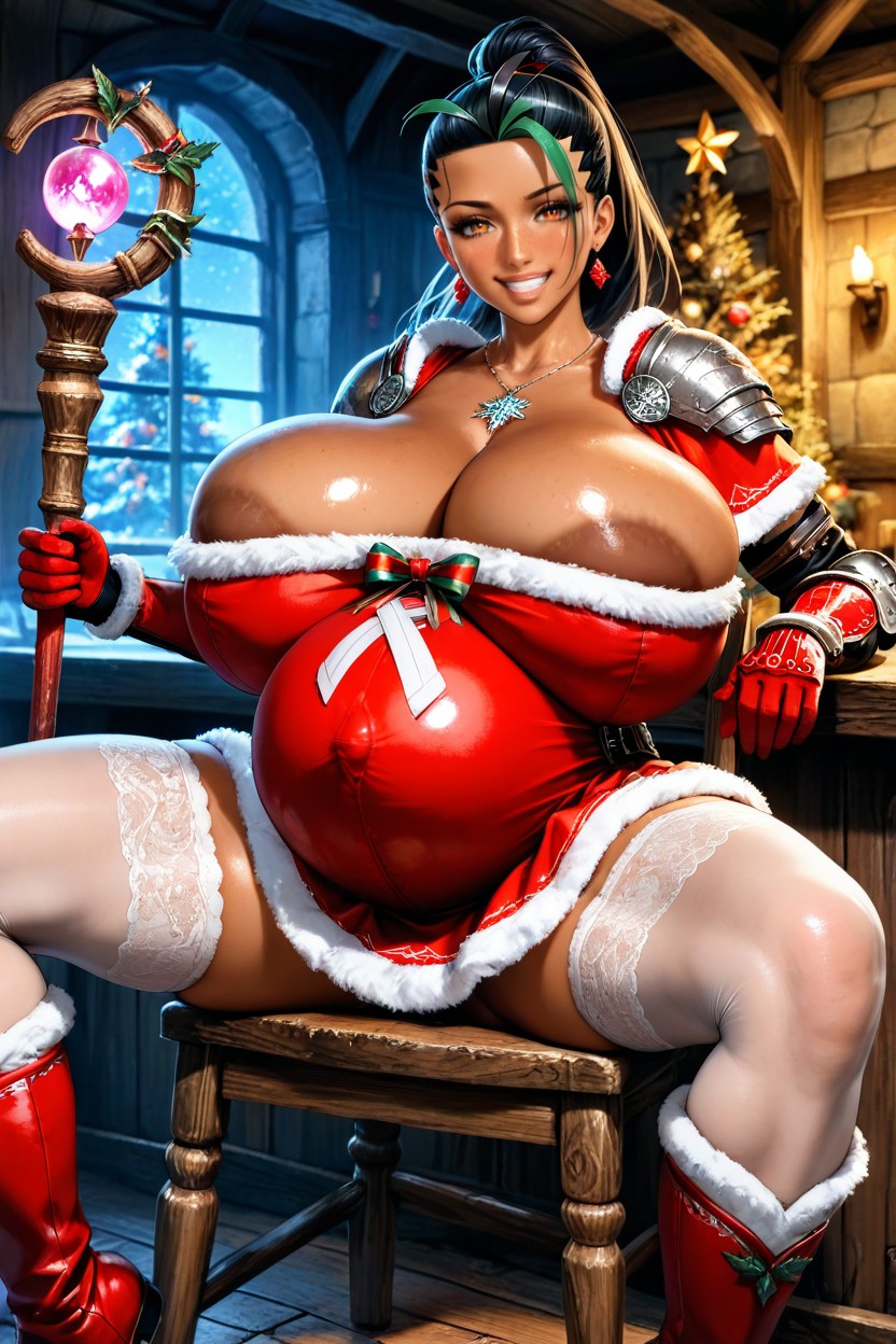 Brown Tanned Skin, Very Detailed Face, Christmas Tree Hentai AI Porn
