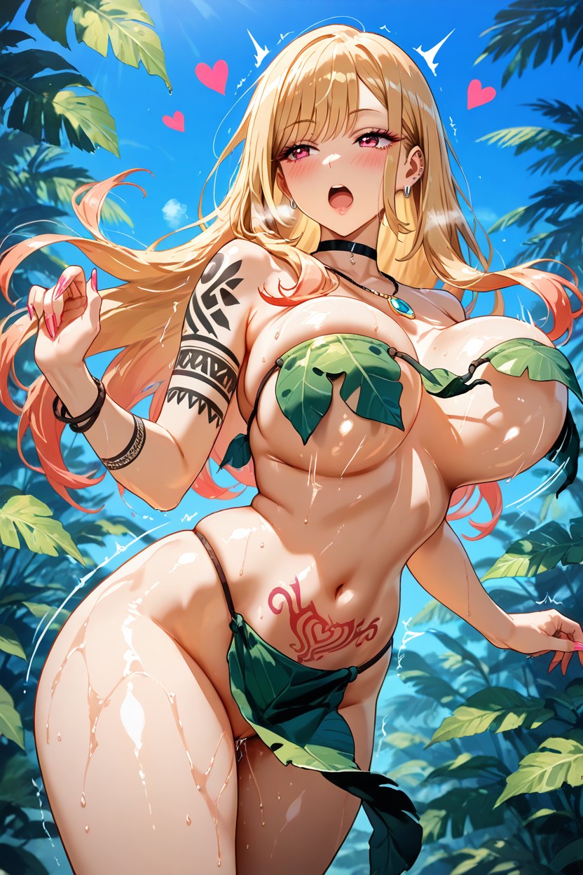Underboob, Leaf Tube Top, Perfect Hourglass Body Hentai AI Porn