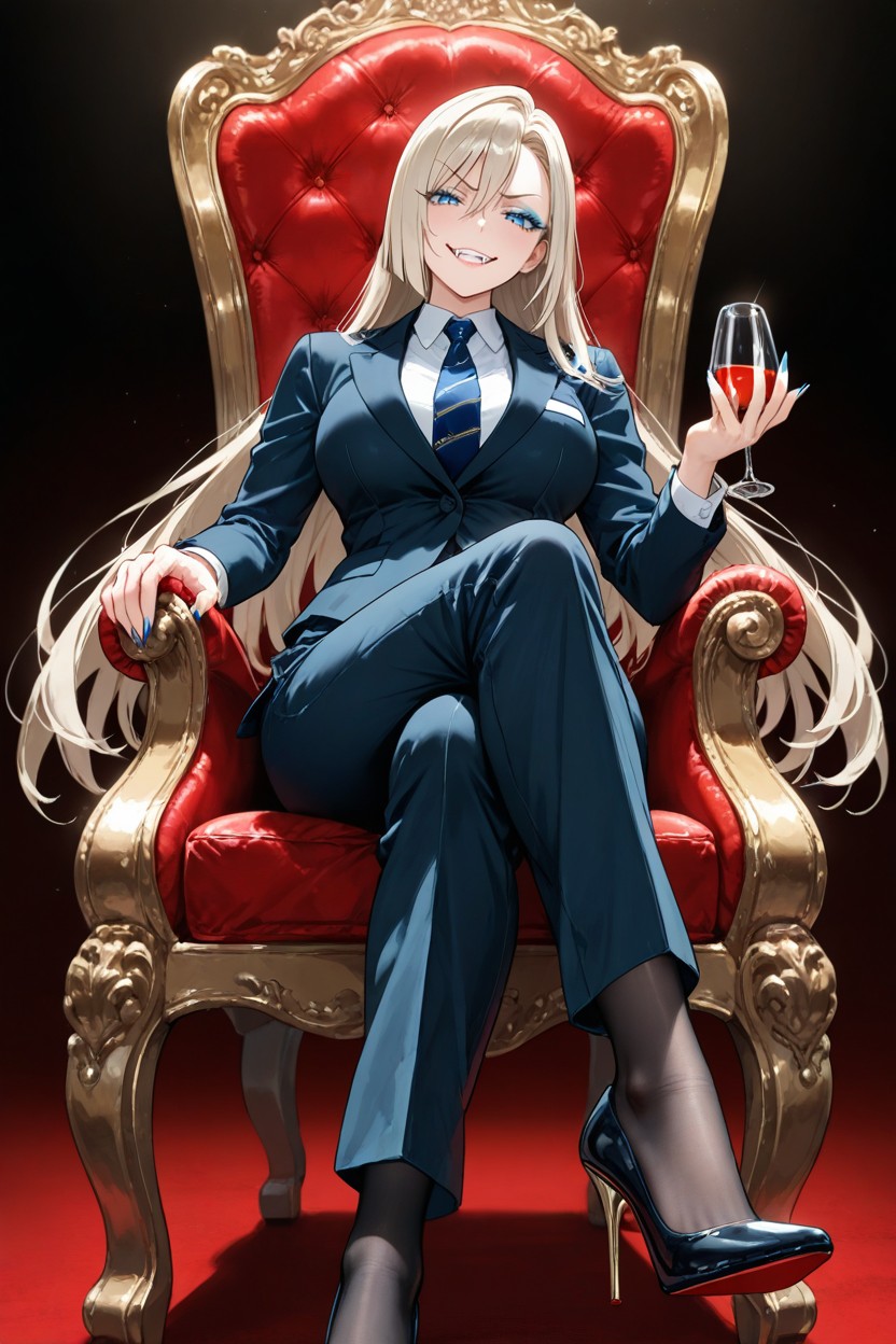 Looking Down At Viewer, Sitting On Throne, Fangs Hentai IA