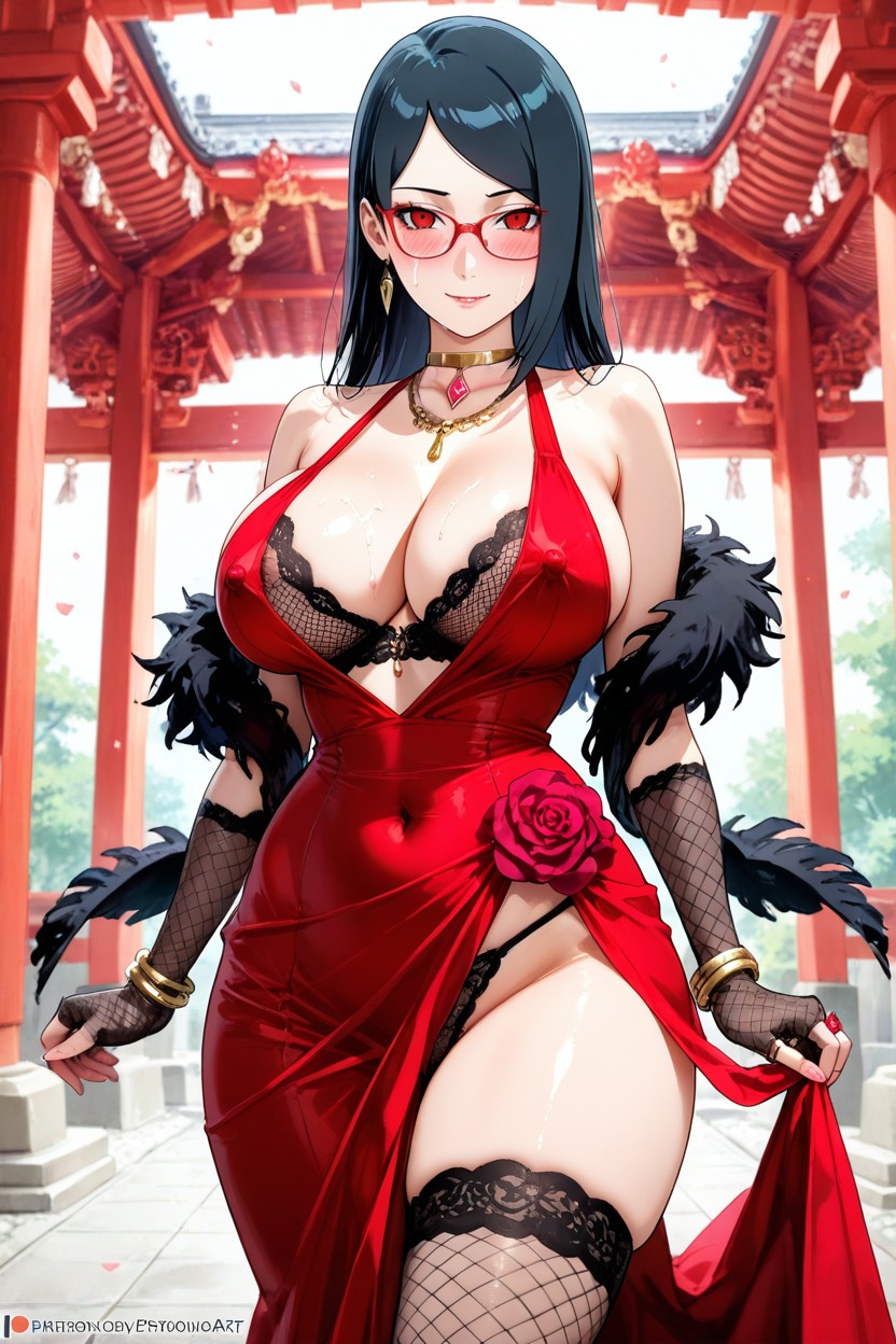 Fishnet Bra, Large Breast, Gold Accessories Hentai AI Porn