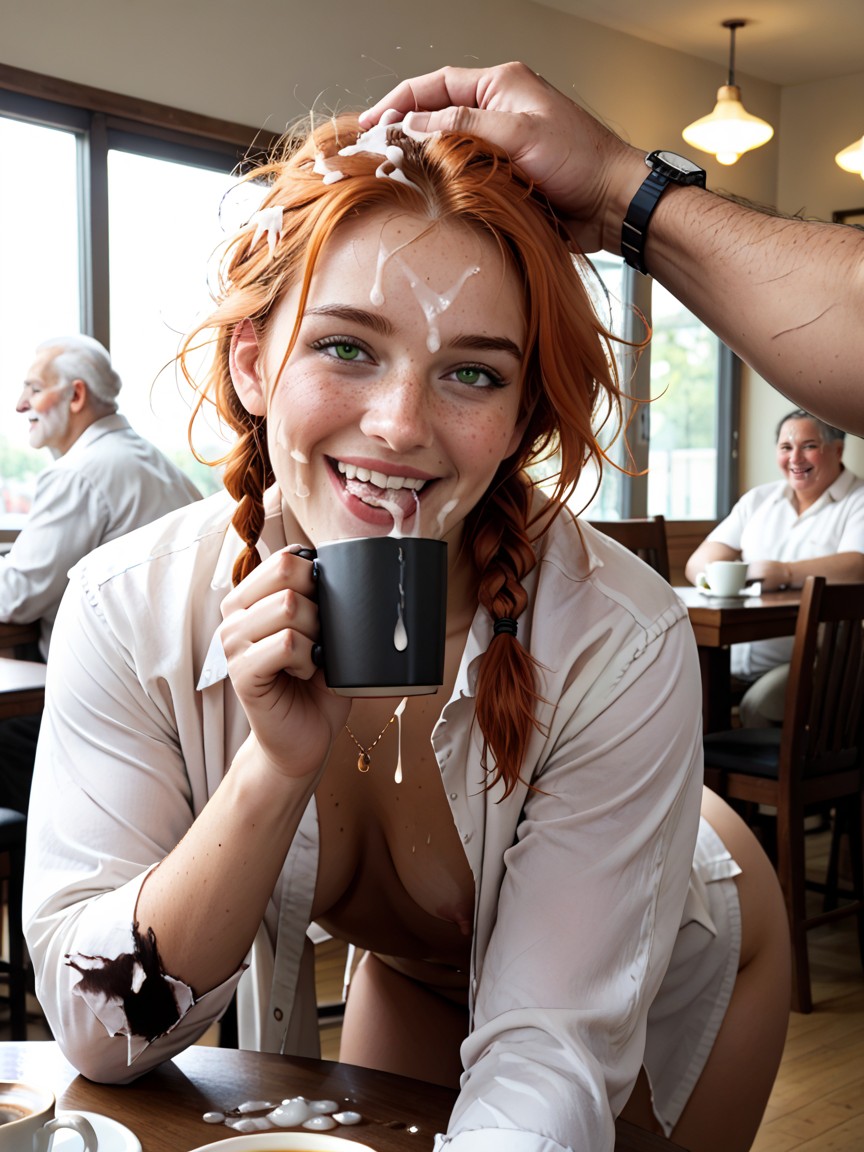 Natural Look, Men Drinking Coffee, Tongue Out Hentai AI Porn