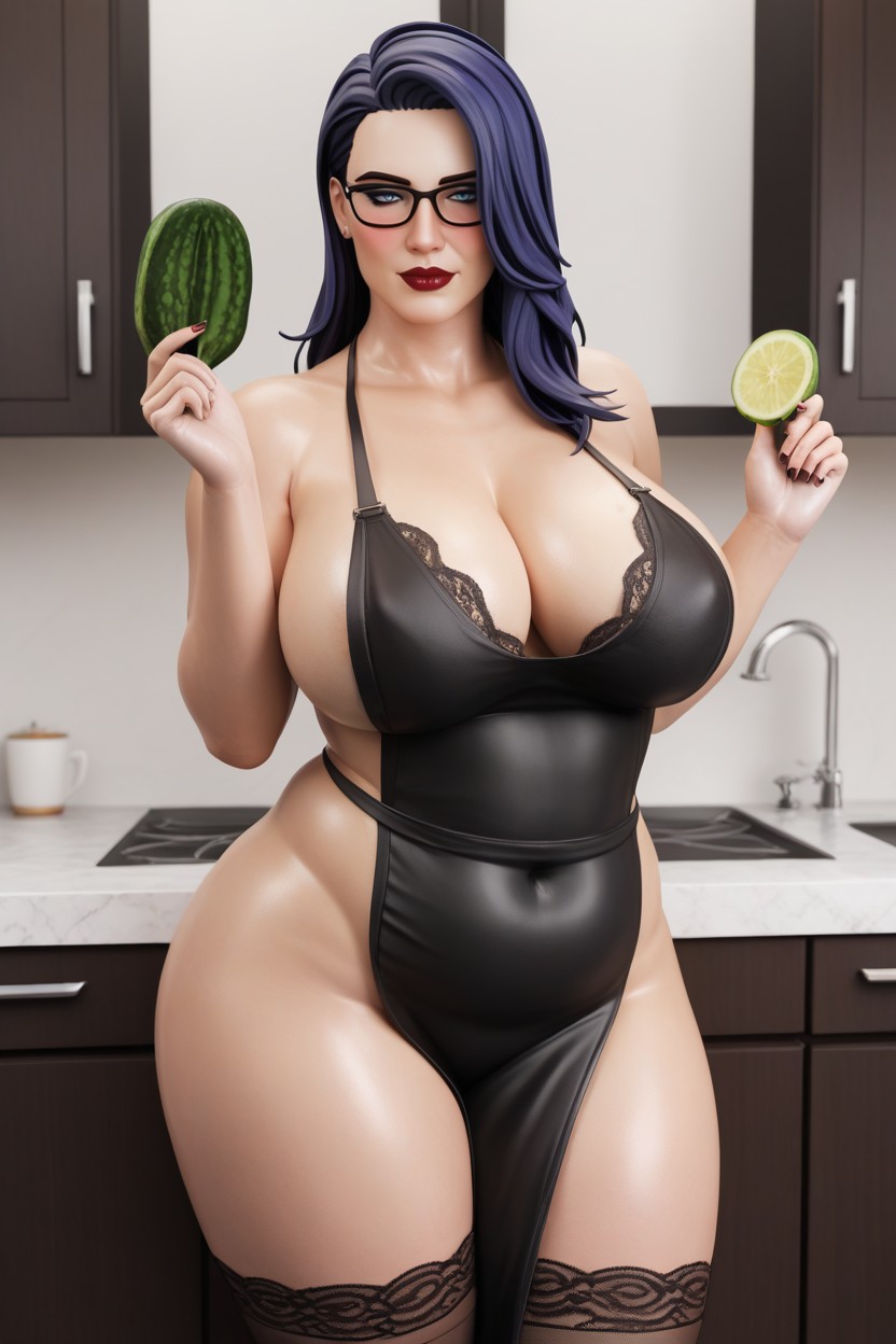 But Only Underwear And An Apron, Sexy, Matte Red Lipstick Hentai IA