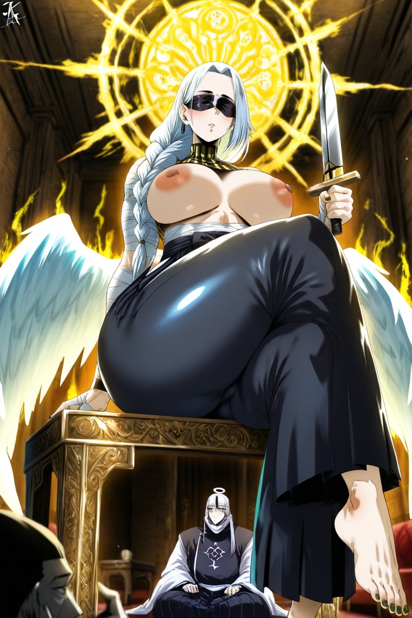 Divine Warrior Woman, Angel Wings Instead Of Horns, Protrusions On The Head Hentai AI Porn