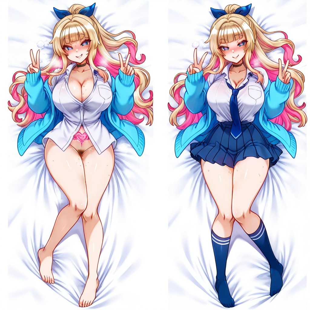 Peace Sign, Blue Stockings, Woman In Heat Hentai IA