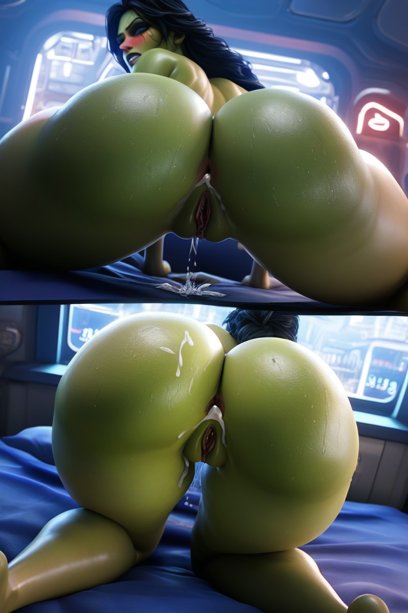 Lying On Her Stomach Spooned, Shaved Pussy, Cinematic Hentai AI Porn