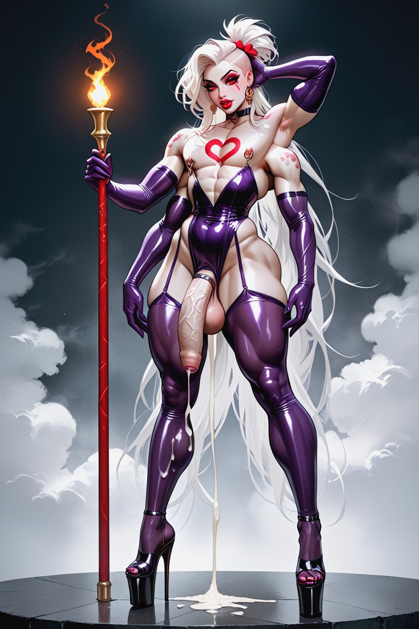 Foreskin Covered Head, Loose Foreskin, Purple Latex Opera Gloves Hentai IA