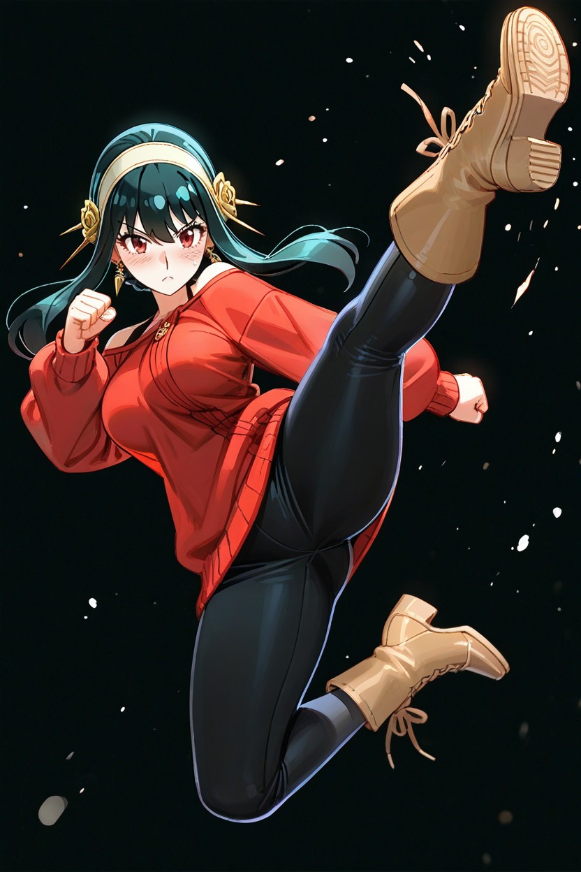 Red Eyes, Red Sweater, Large Ass Hentai AI Porn
