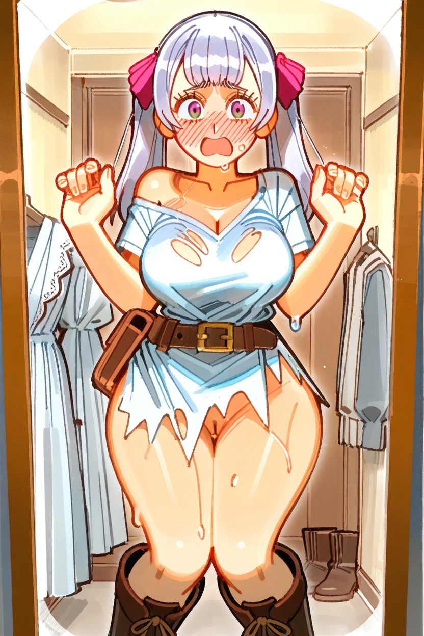 Man Masturbates Woman With His Fingers, Full-face Blush, Looking In The Mirror Hentai AI Porn