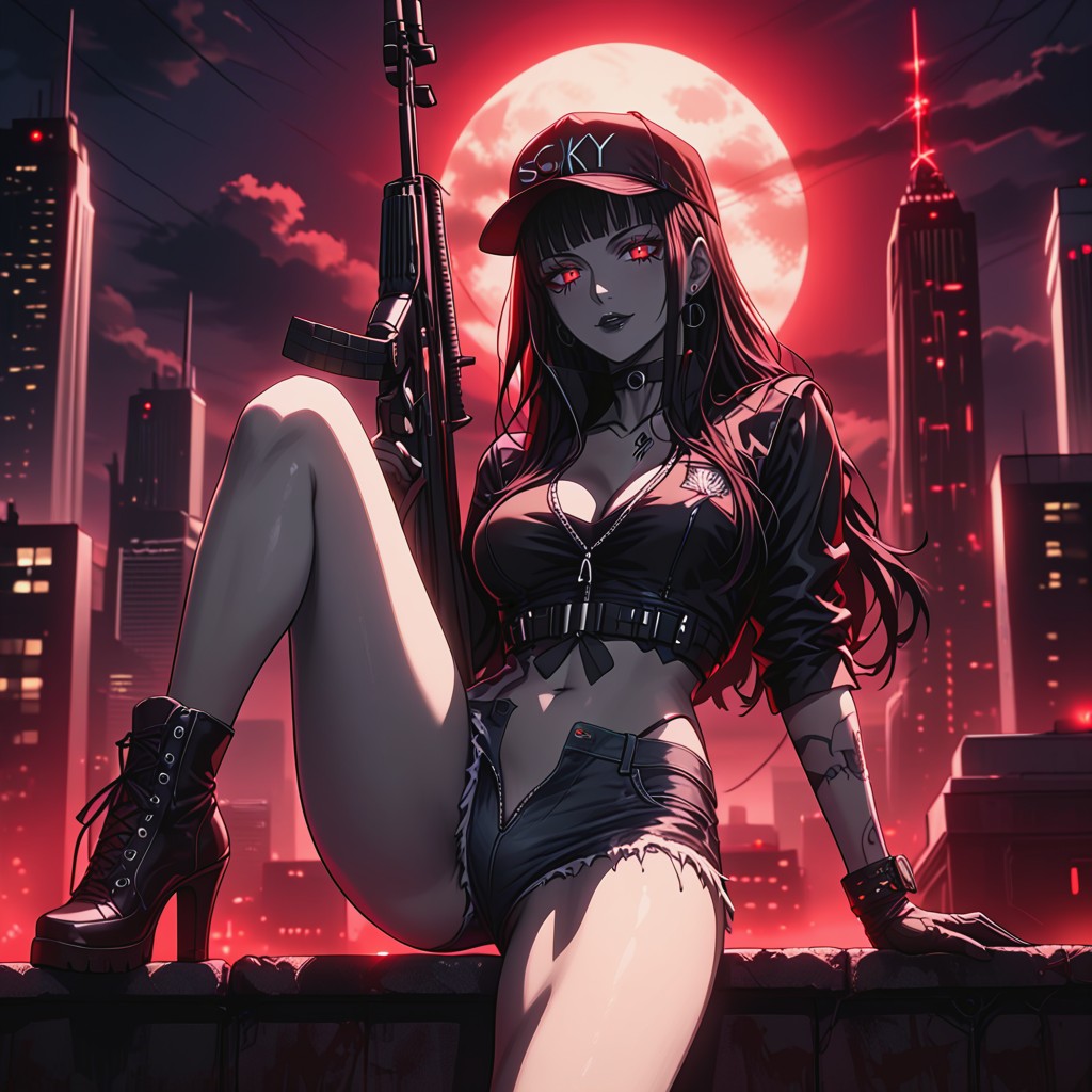 Black Joy Division Shirt, Full Moon, No Panties Hentai AI Porn