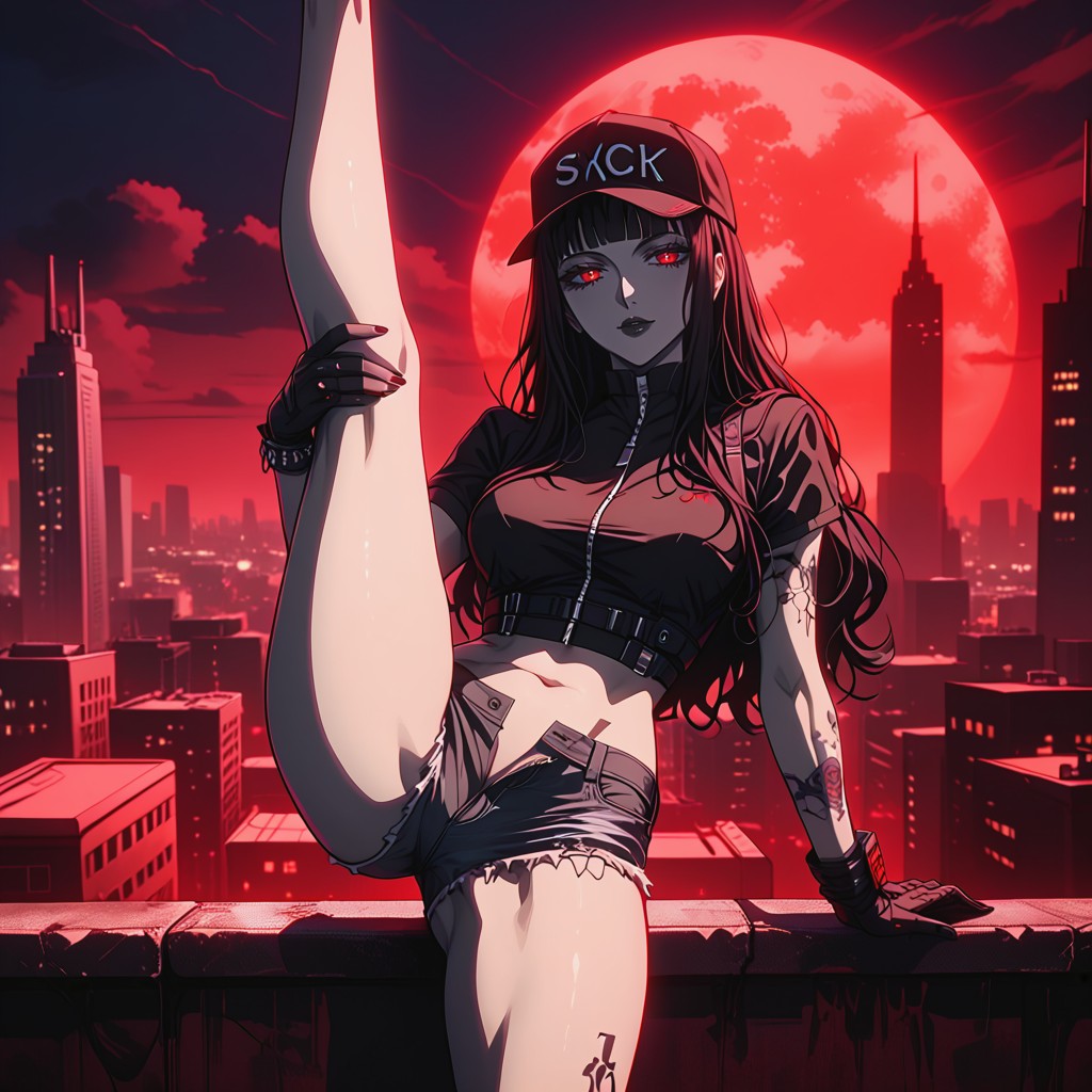 Laptop Next To Her, Noir, Legs Spread Wide In Splits Hentai AI Porn