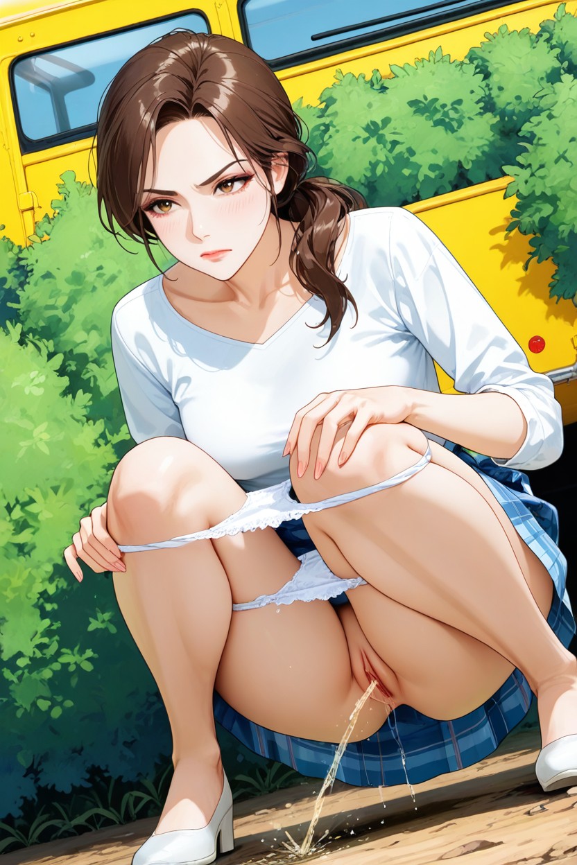 Topping Amazing Blue Dress Covering, Serious Face, Slightly Layered Hentai AI Porn