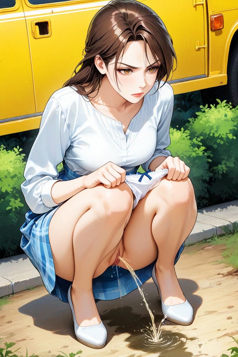 Urine Dripping Down, Lara Croft Teacher, Knees Together Feet Apart Hentai AI Porn