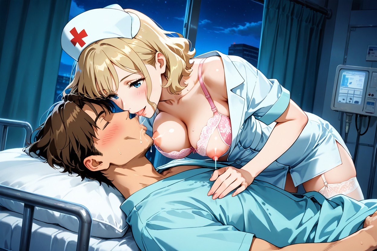 Bra With Flower Pattern, Blushed Face, Hospital Bed Hentai AI Porn