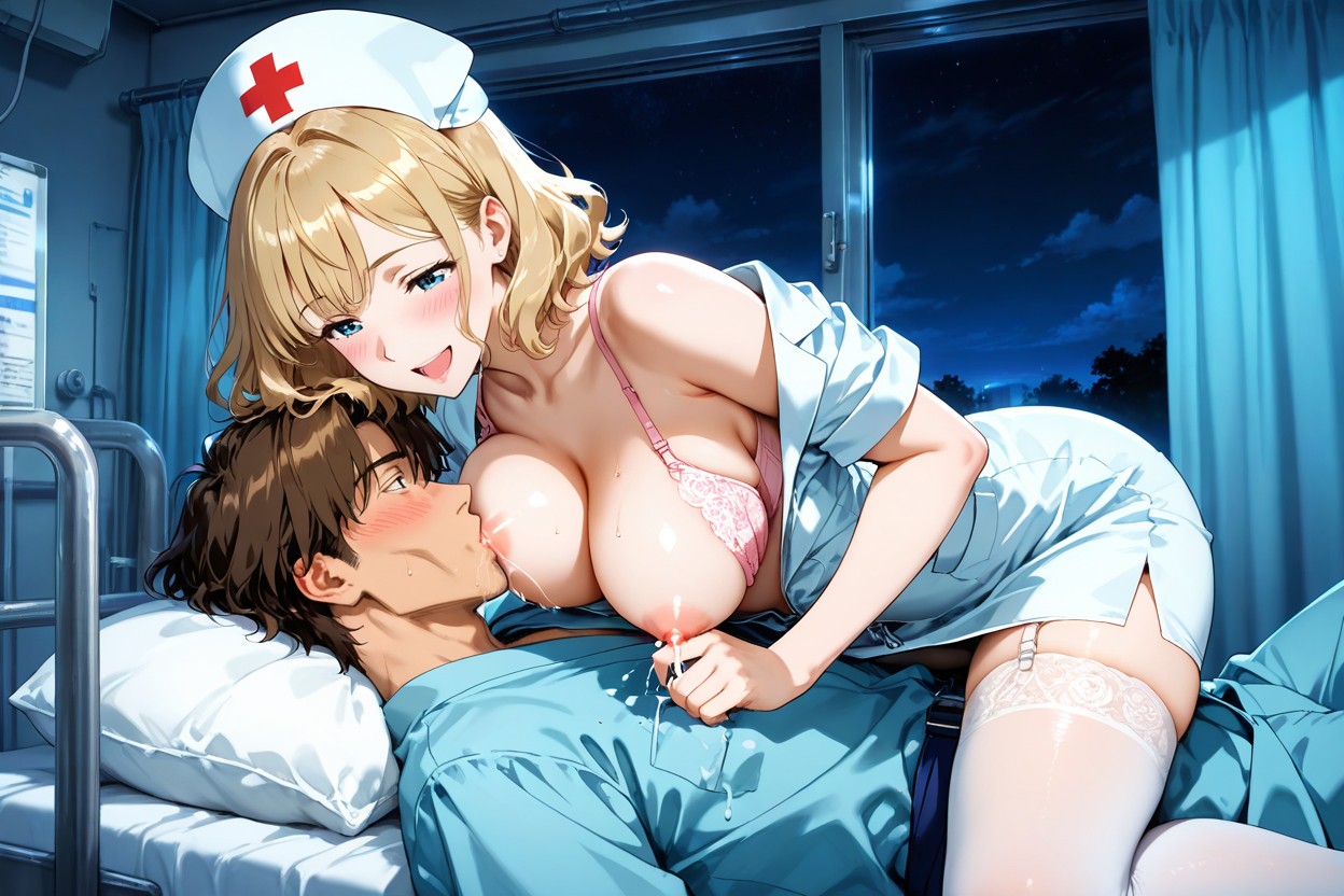 Sexy Beauty, Lactating Breasts Leaking Milk, Man Brown Hair Hentai AI Porn