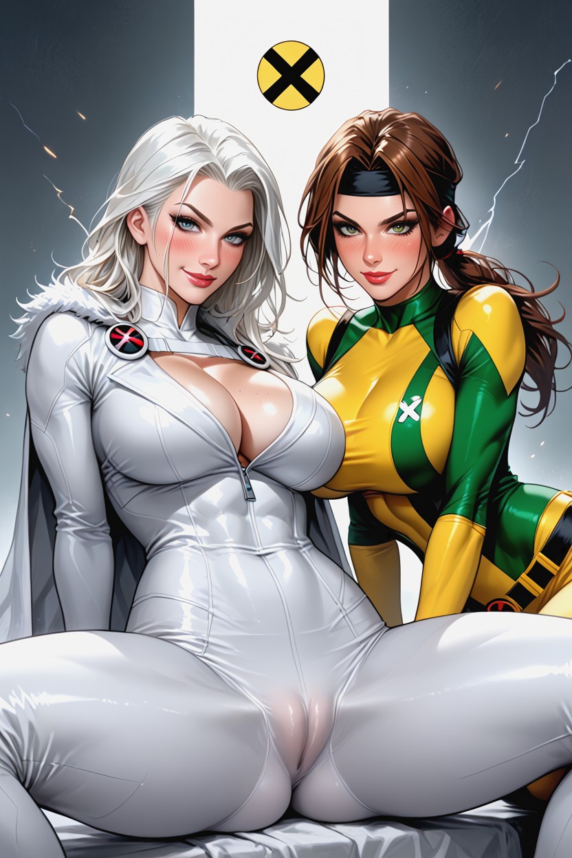 Cleavage, Two Women Sitting Next To Each Other, Forwards Hentai AI Porn