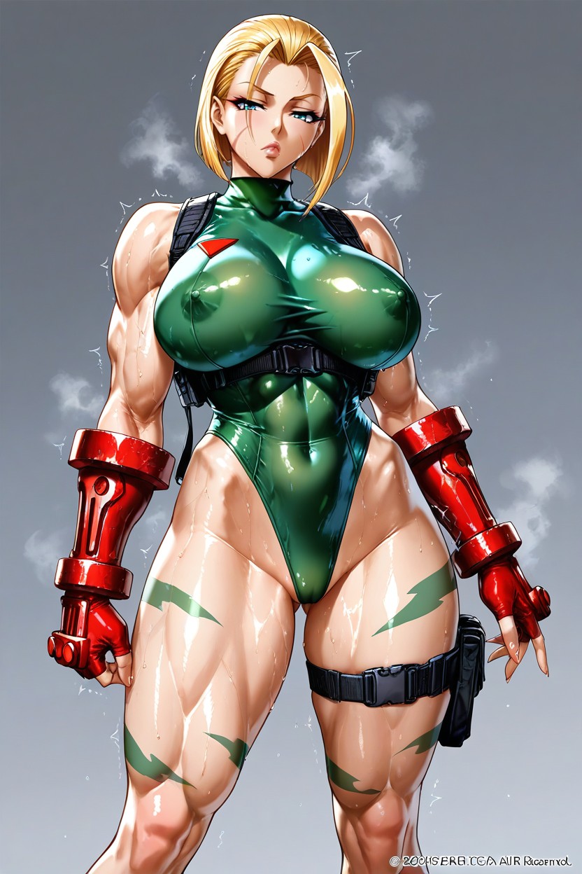 Perfect Face, Standing, Grey Background Hentai AI Porn