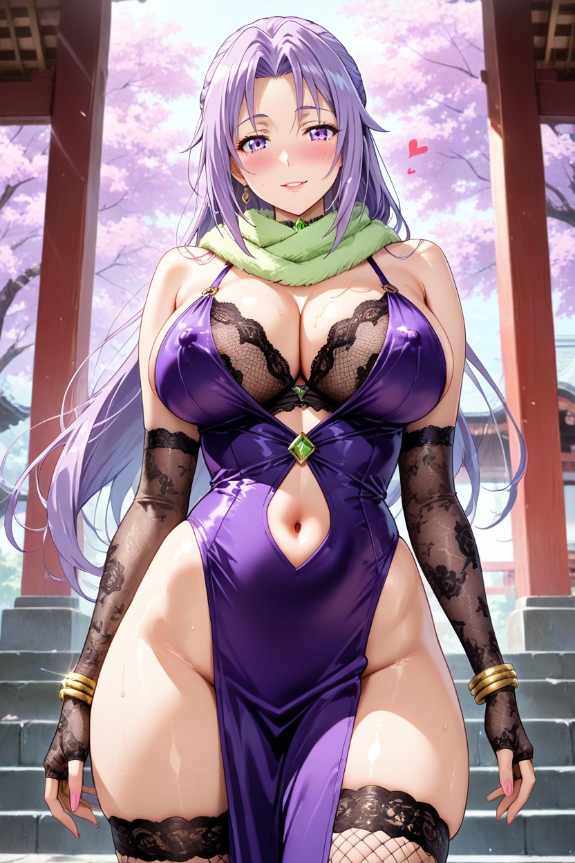 Purple Evening Dress, Large Breasts, Flirty Look Hentai AI Porn