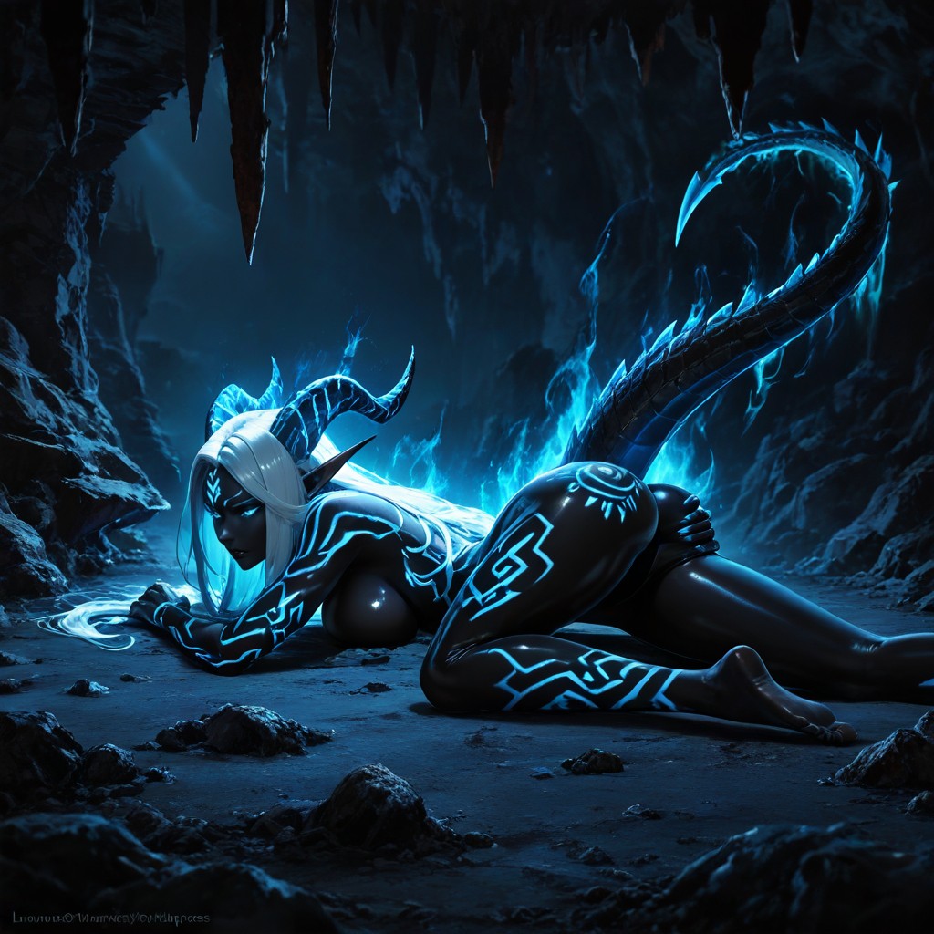 K, Glossy Obsidian-black Skin, On Stalagmites Hentai AI Porn