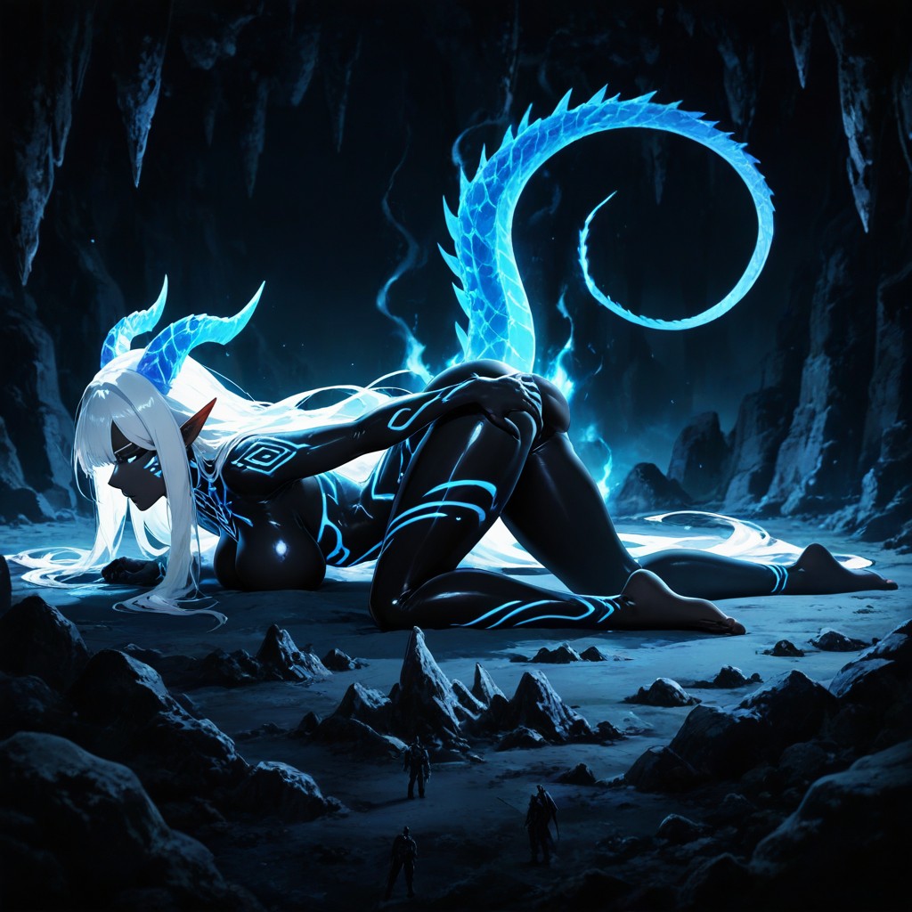 Mystical Patterns On Skin, K, Glowing Cyan Tribal Markings Across Her Body Hentai AI Porn