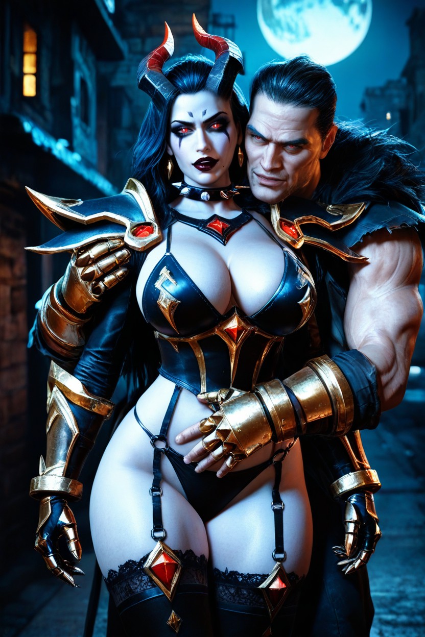 Spiked Collar With Heavy Chains, Red Eyes, Duo Hentai AI Porn