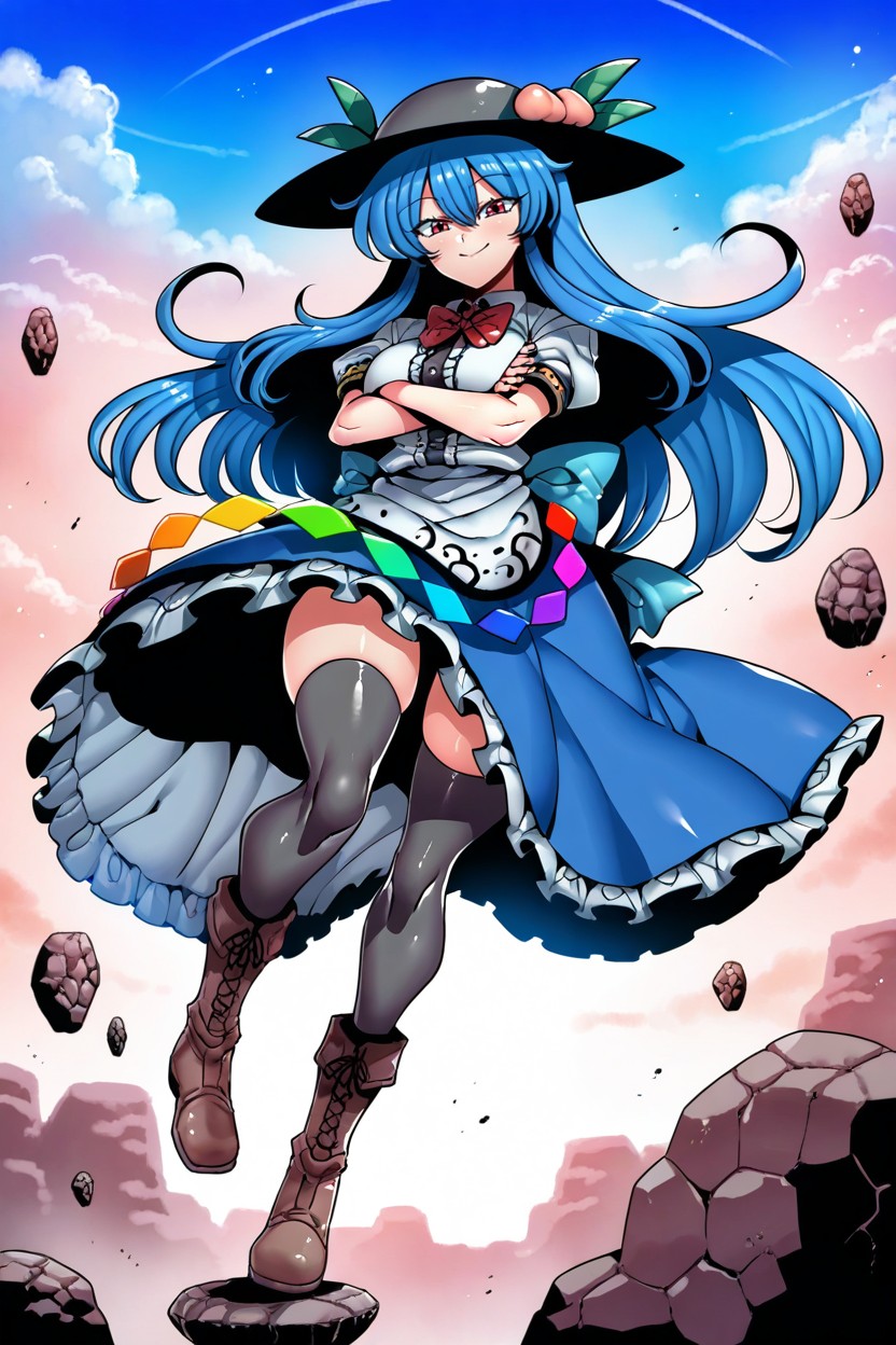 Blue Bow, Black Thighhighs, Brown Boots Hentai AI Porn