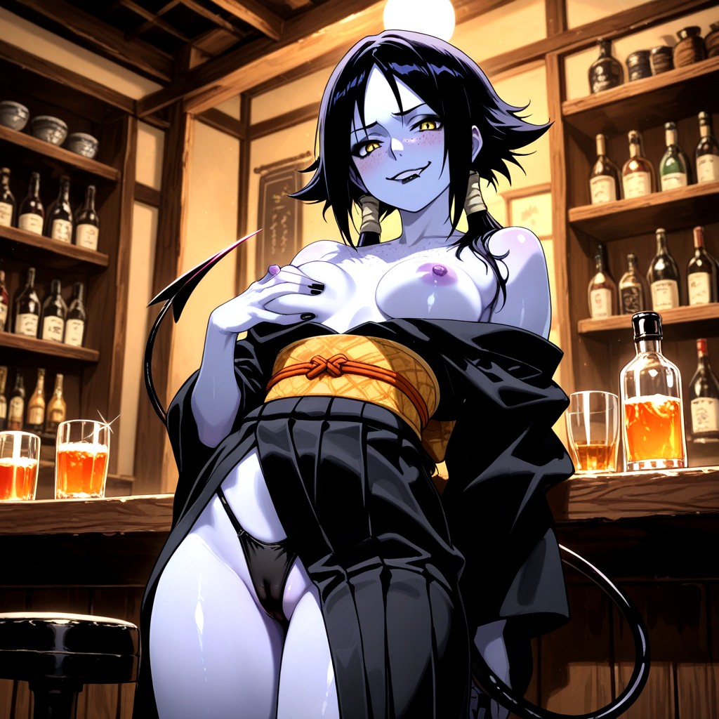 Squeezing Breasts, Tired Eyes, Breasts Exposed Hentai AI Porn