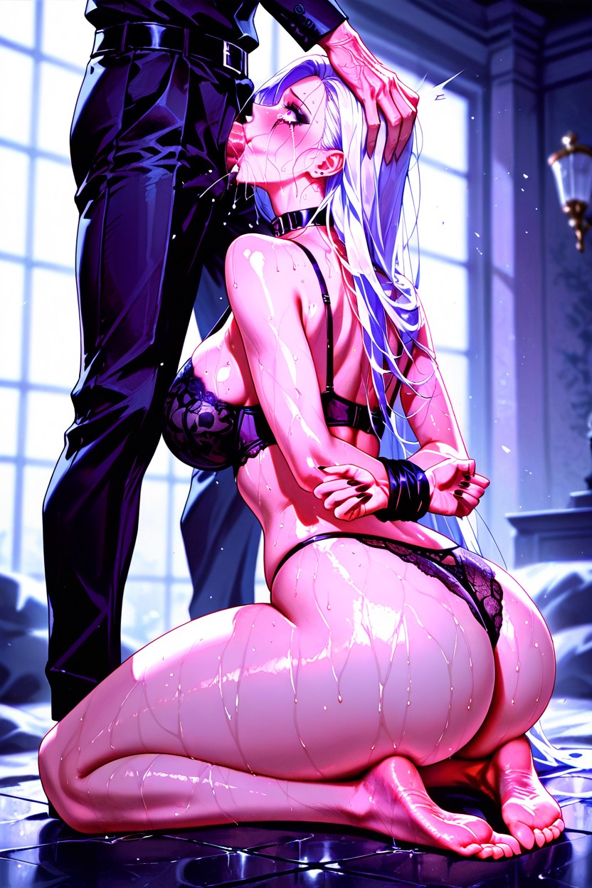 White Hair, Cuerpo Completo, Sweating Hentai IA