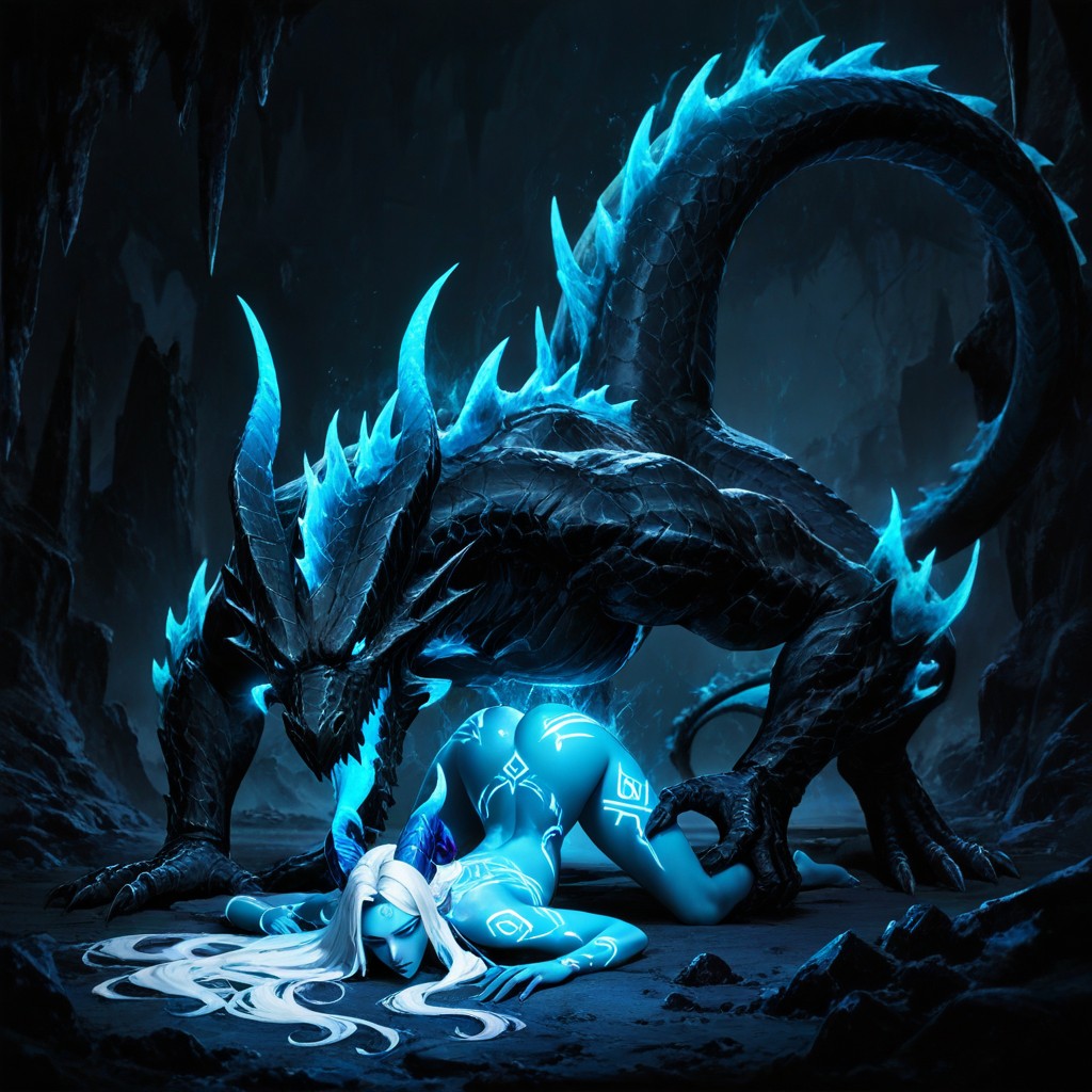 Legs Spread Wide In Splits, Mystical Patterns On Skin, Sci-fi Fantasy Fusion Hentai IA