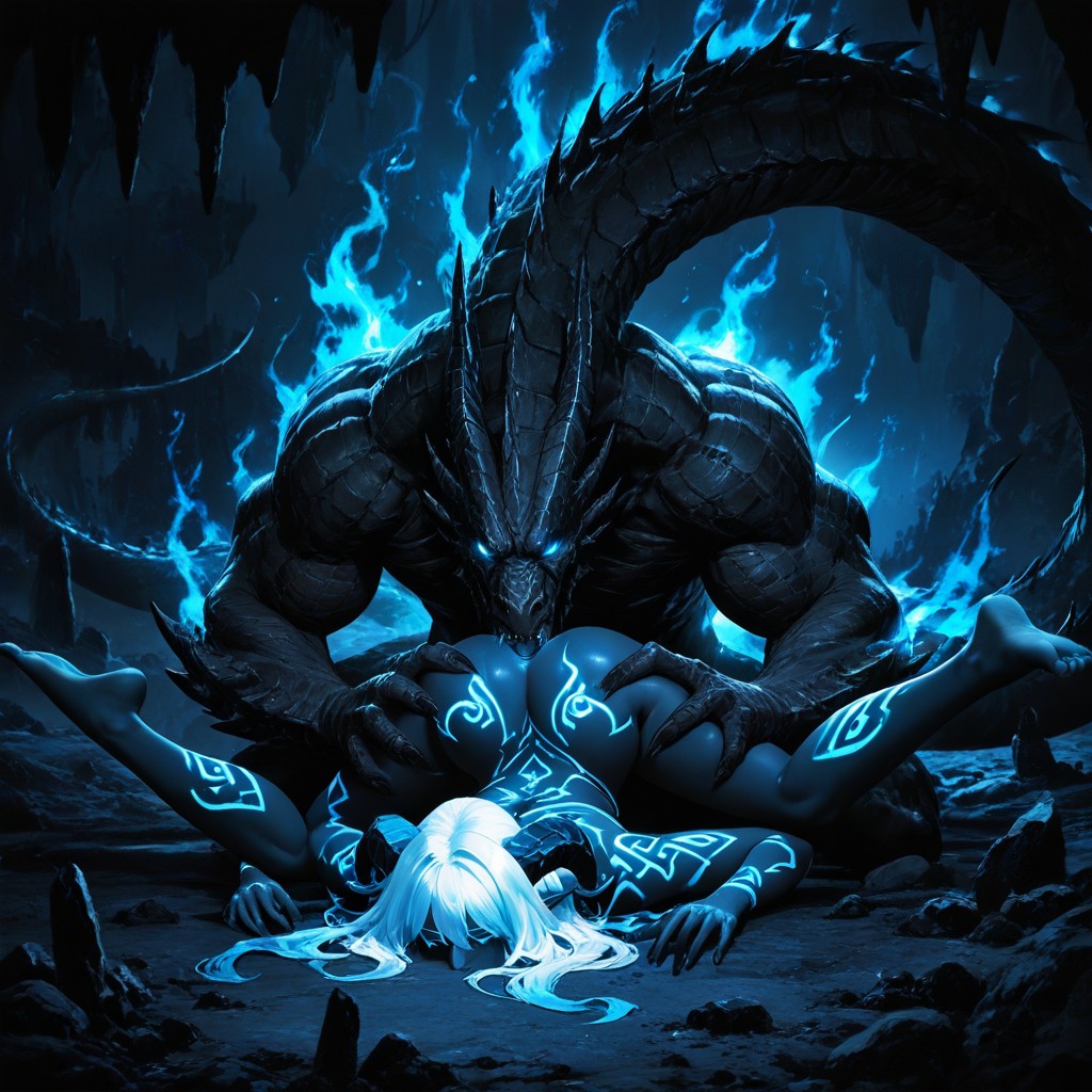 Mystical Patterns On Skin, Dragoness Looming Over Spelunkers, 18+ Hentai AI Porn