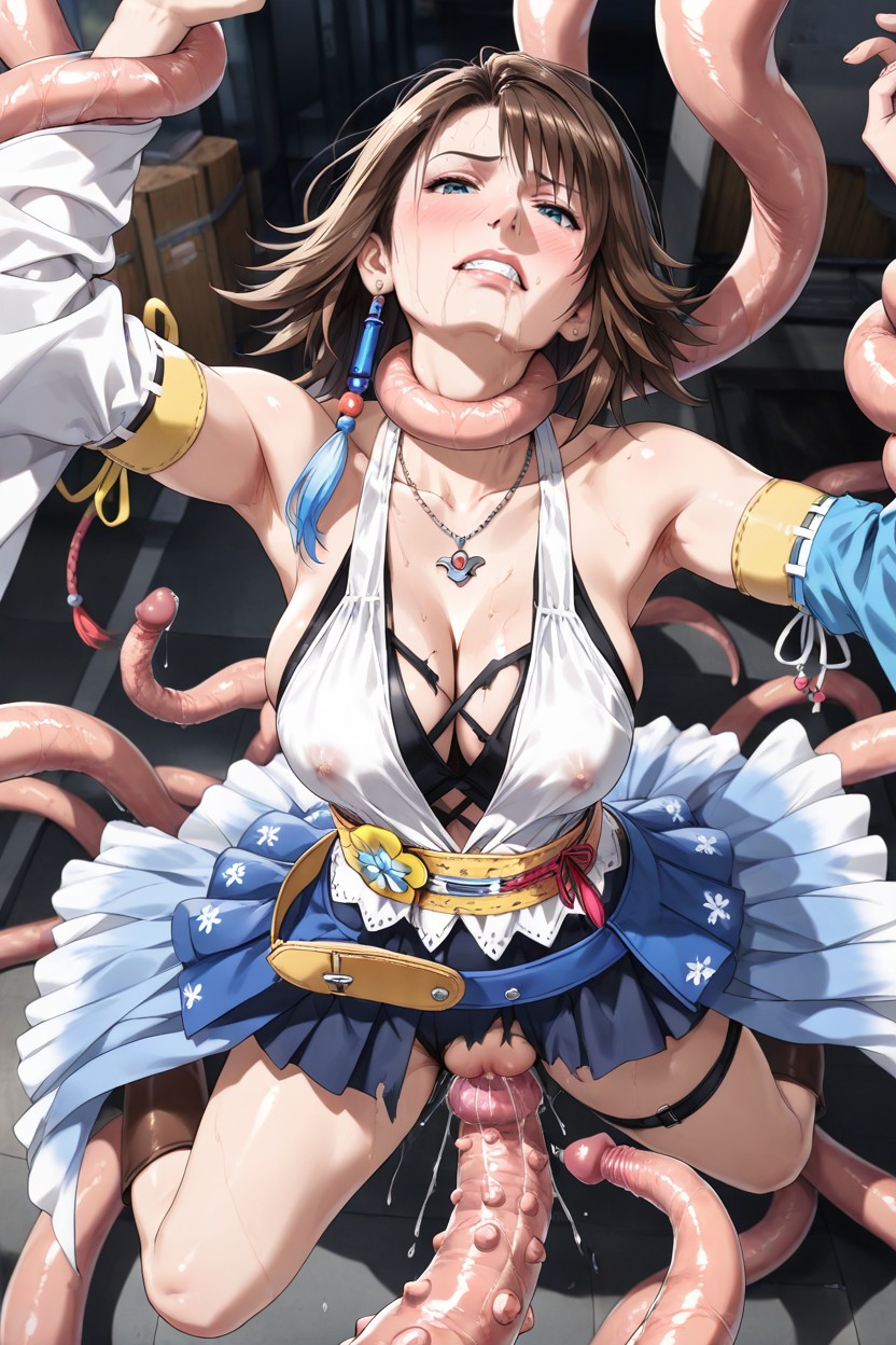 Detached Sheer Blue Sleeves, Waist Shot, Silver Necklace Hentai AI Porn
