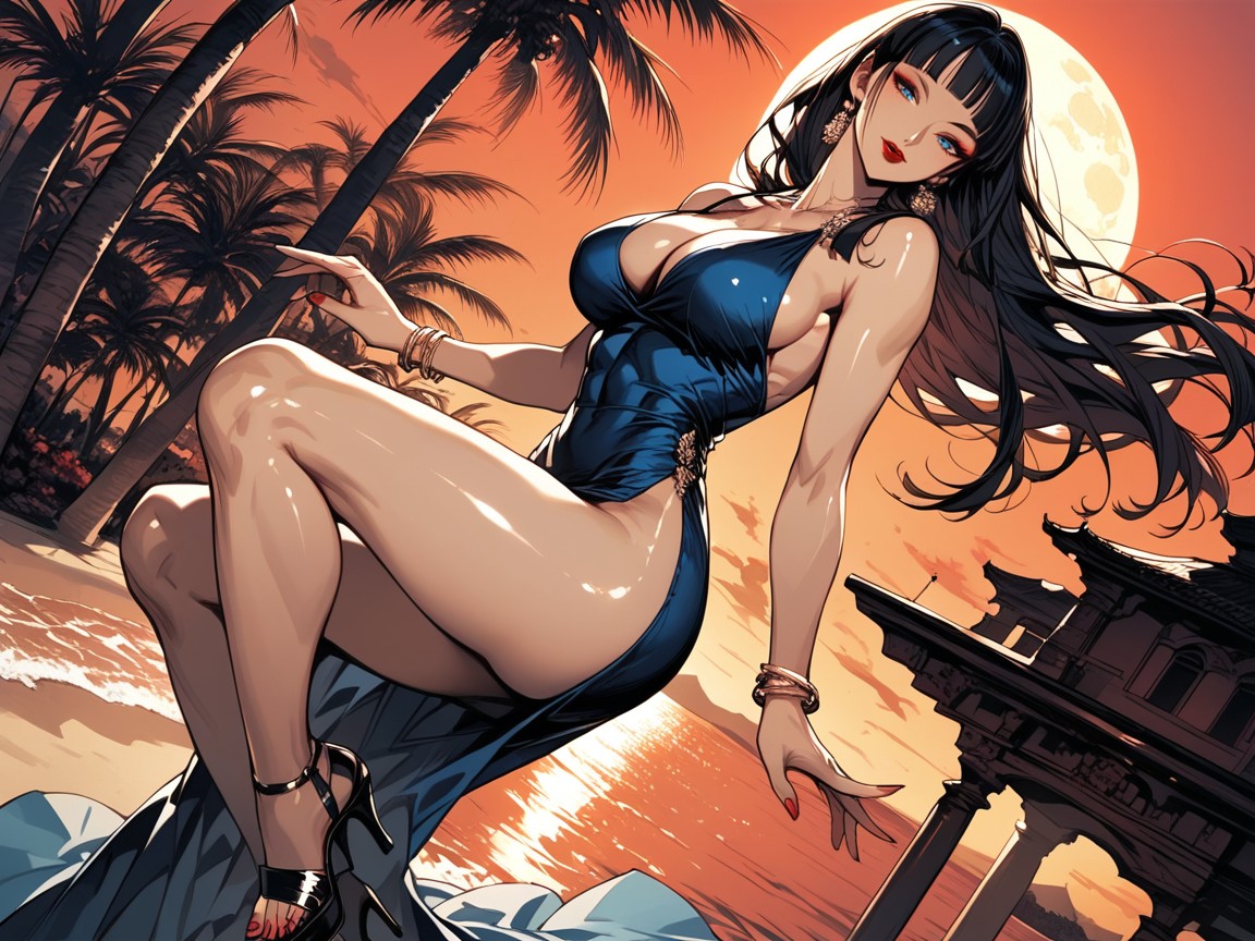 View Of Huge Mansion In Front, Red Lipstick, Handbag Hentai AI Porn