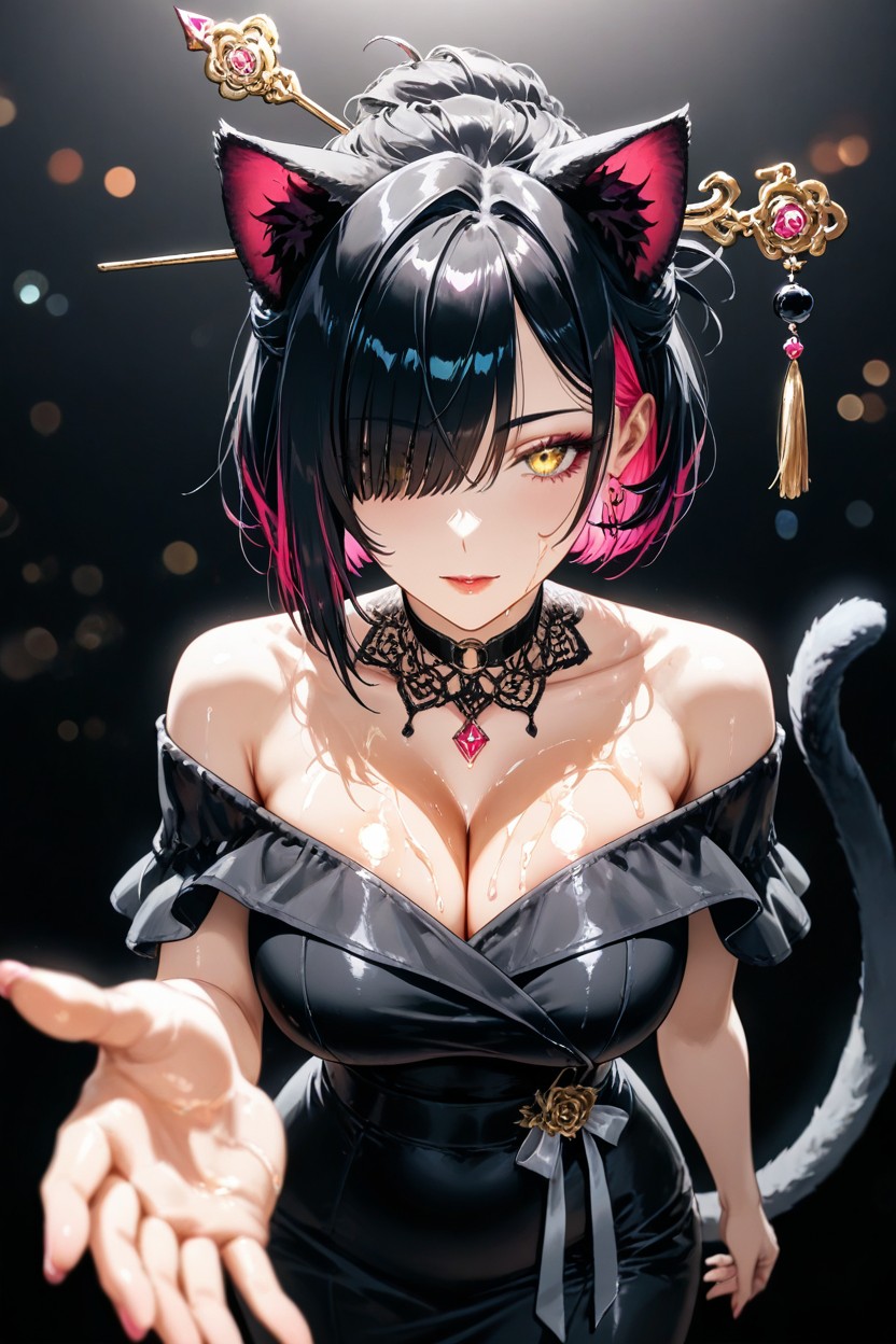 Black Outer Hair, Soft Round Face, Bob Haircut Porno IA Hentai
