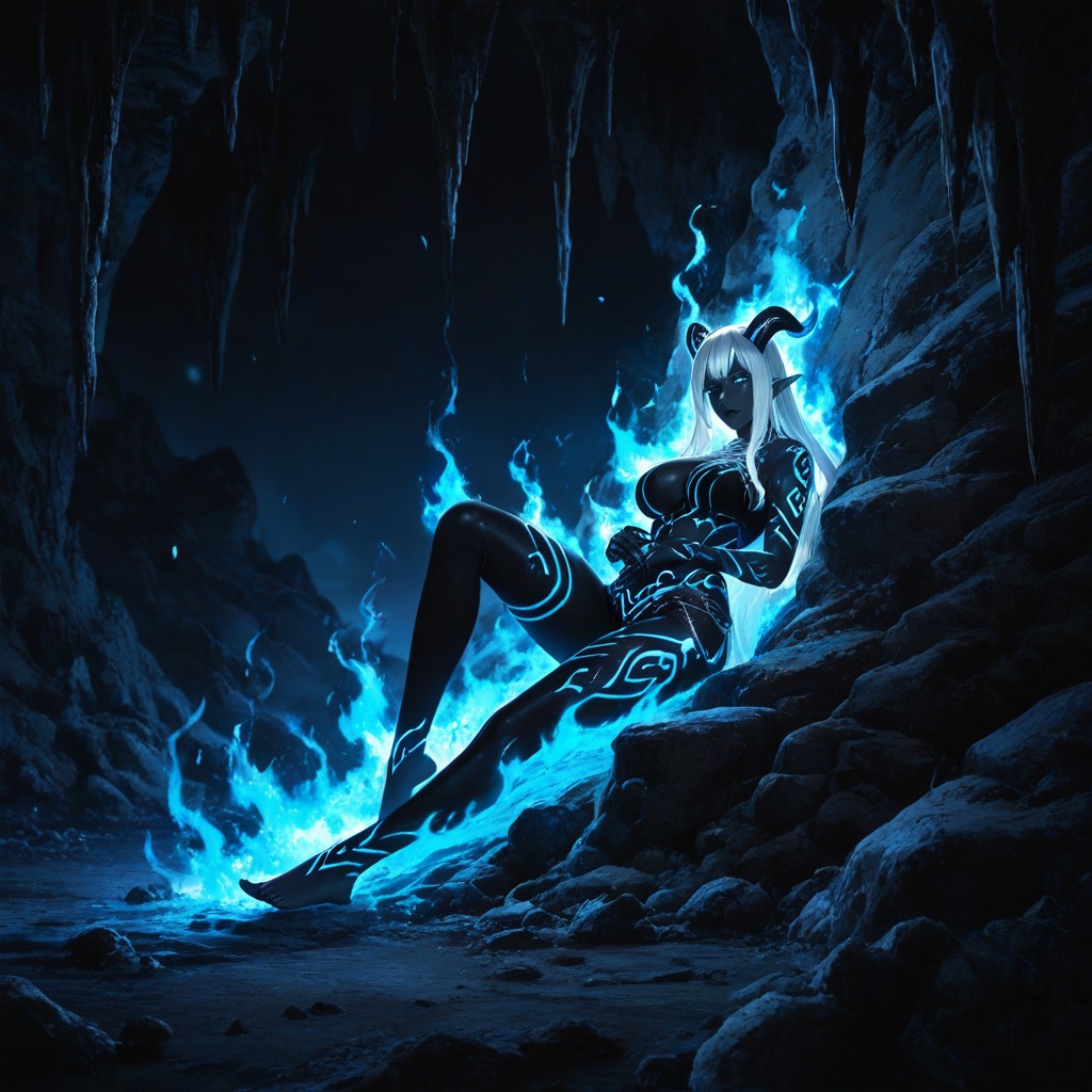 Glossy Obsidian-black Skin, Neon Blue Highlights, K Porno IA Hentai
