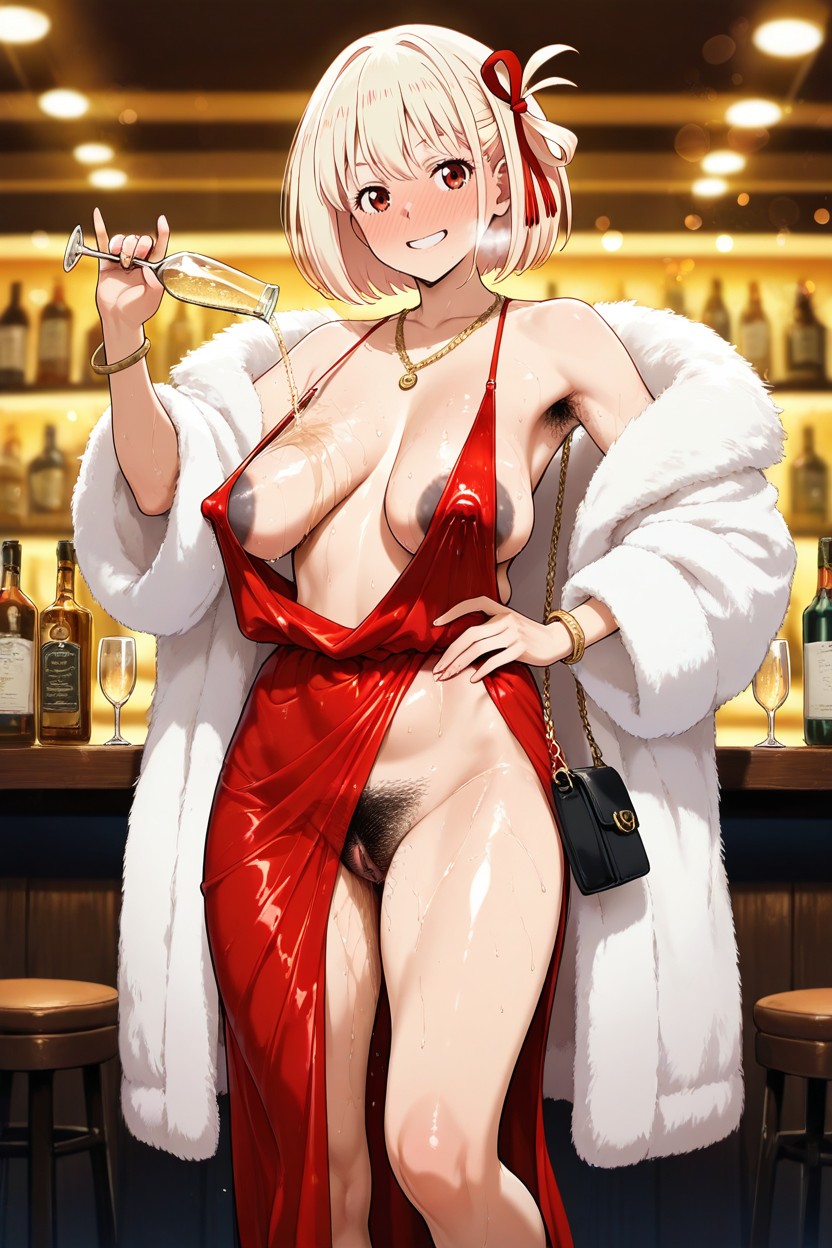 Pouring Champagne Glass To Cleavage, Elegance Pose, Oiled Body AI黃漫