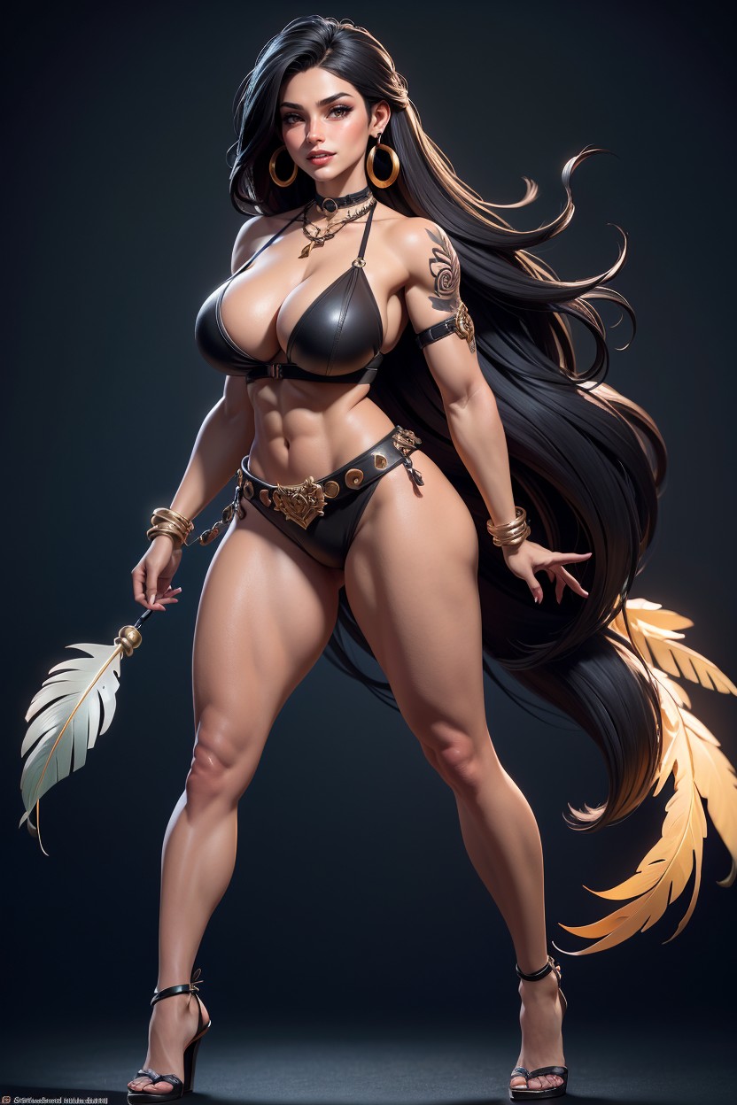 No Glowing Eyes, Black String Bikini Top With Straps Barely Containing Her Breasts, Broad Shoulders Hentai KI Porno