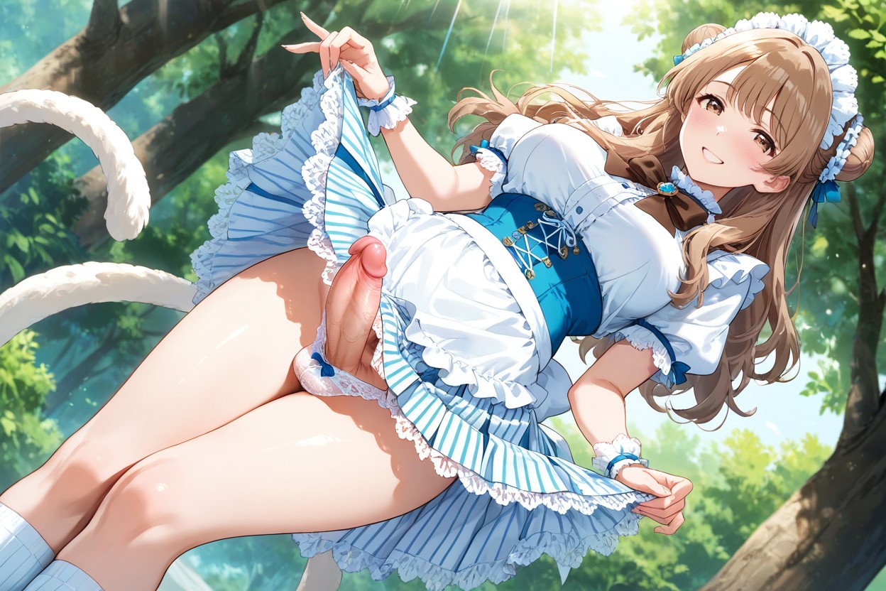 Beautiful Light Brown Long Hair, Blushed Face, White Socks Hentai IA pornografia