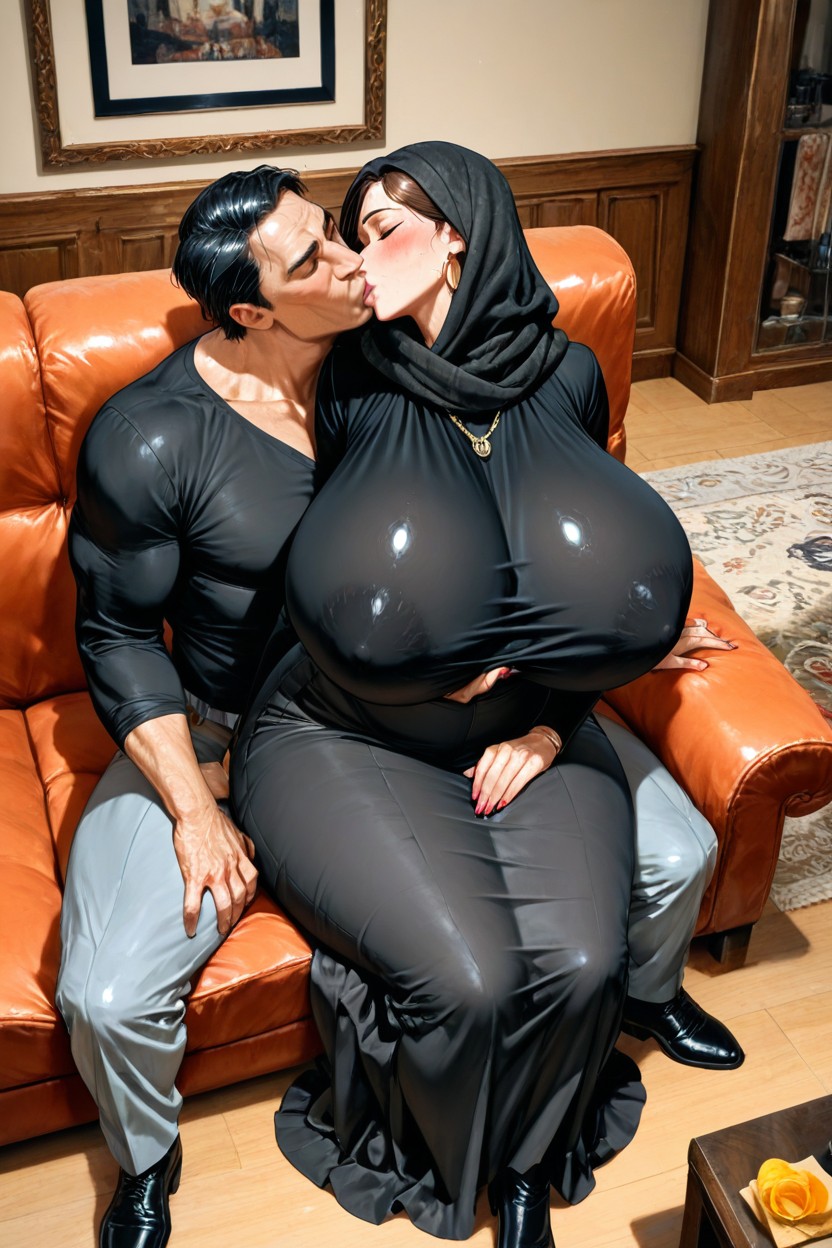 Couple, Husband And Arabian Wife, Kissing And Hugged Hentai AI Porn