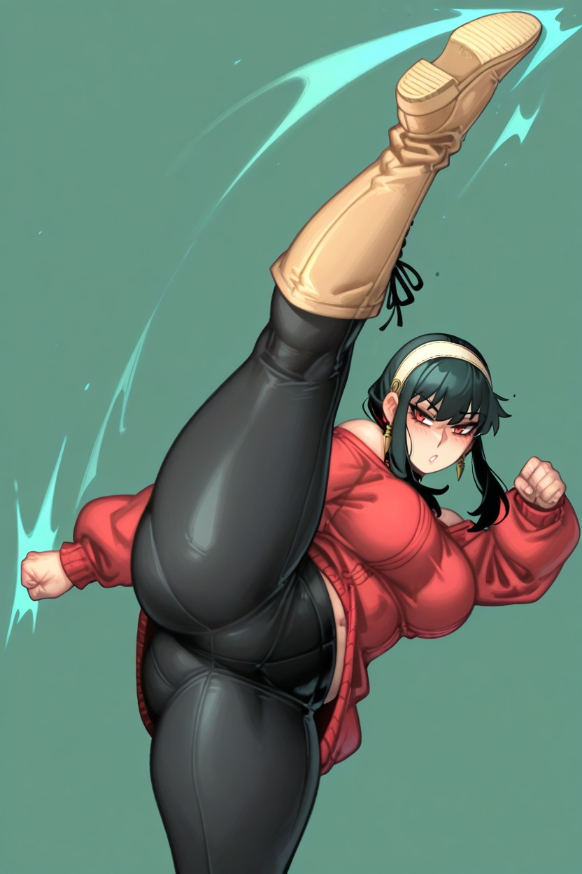 Fist, Kicking, Dark Green Background Hentai AI Porn