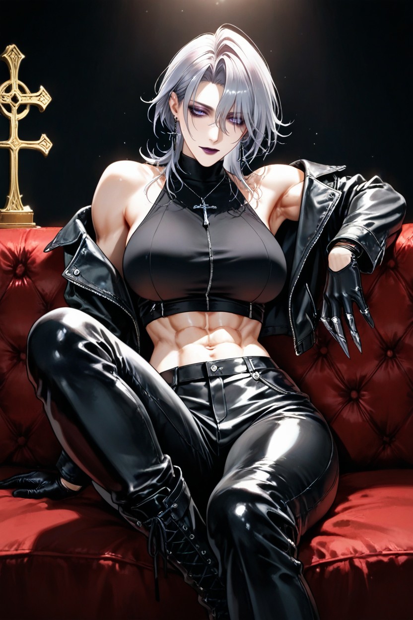 Futadom, Black Mid-calf Moc Toe Boots, Looking Down At The Viewer Hentai AI Porn