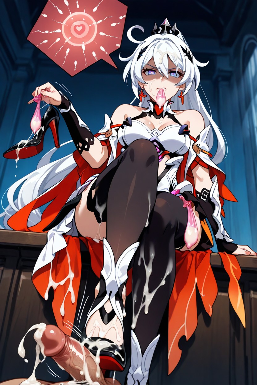 Foot Stepping Into Semen Soaked High Heels, Holding Many Used Condom In Mouth, Foot Inside Semen Soaked High Heels Hentai AI Porn