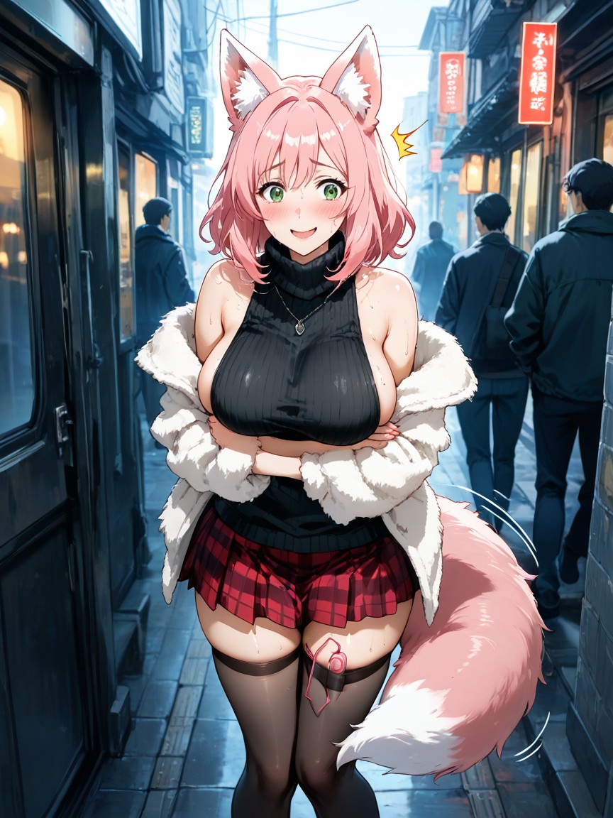 Shake Lines, Sharp Focus, Big Loose White Fur Jacket Hentai AI Porn