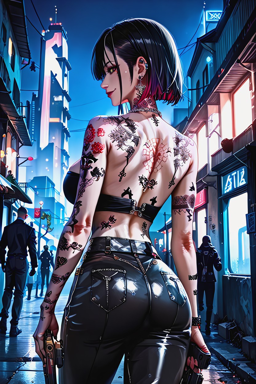 Shiny Skin, Leather Pants, In Night Hentai AI Porn