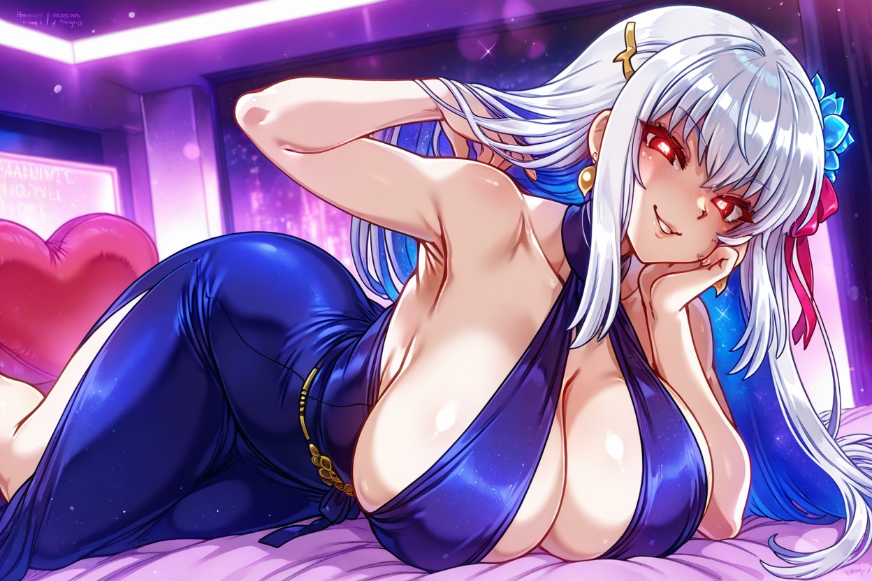 Merunyaa Artstyle, Breast Expansion, Very Nice White Multicoloured Hair Hentai AI Porn