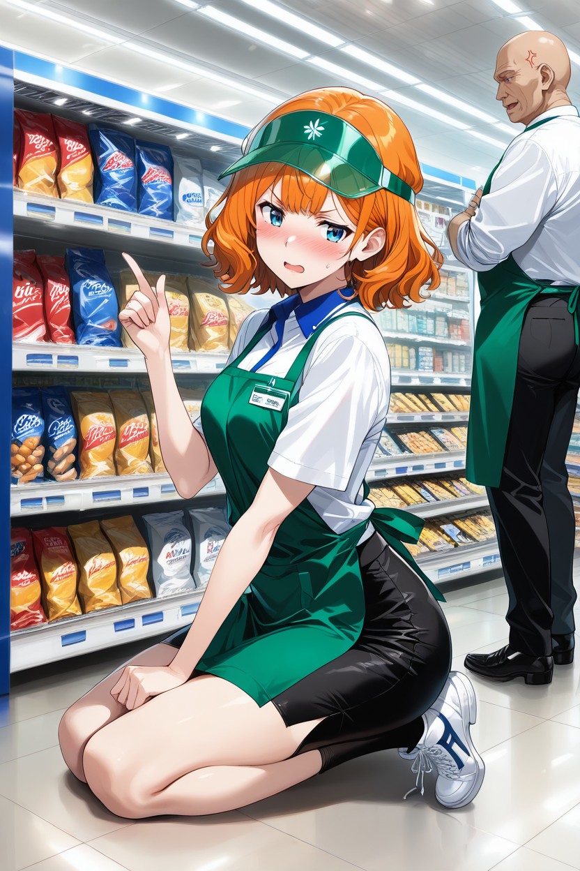 Man Facing Woman, Standing, Drinks For Sale Hentai AI Porn
